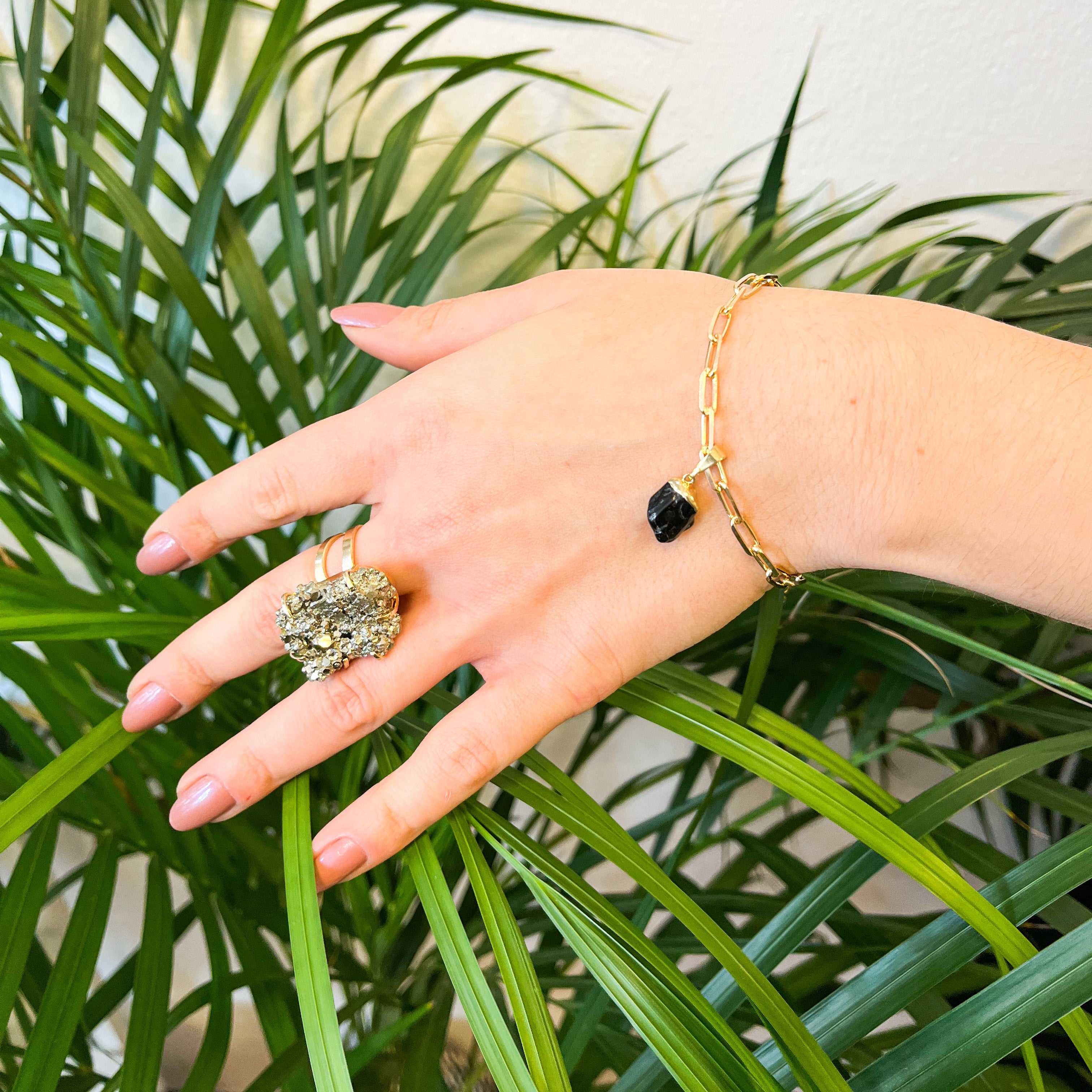 Bracelet Tumbled Black Tourmaline - 18k Gold Plated