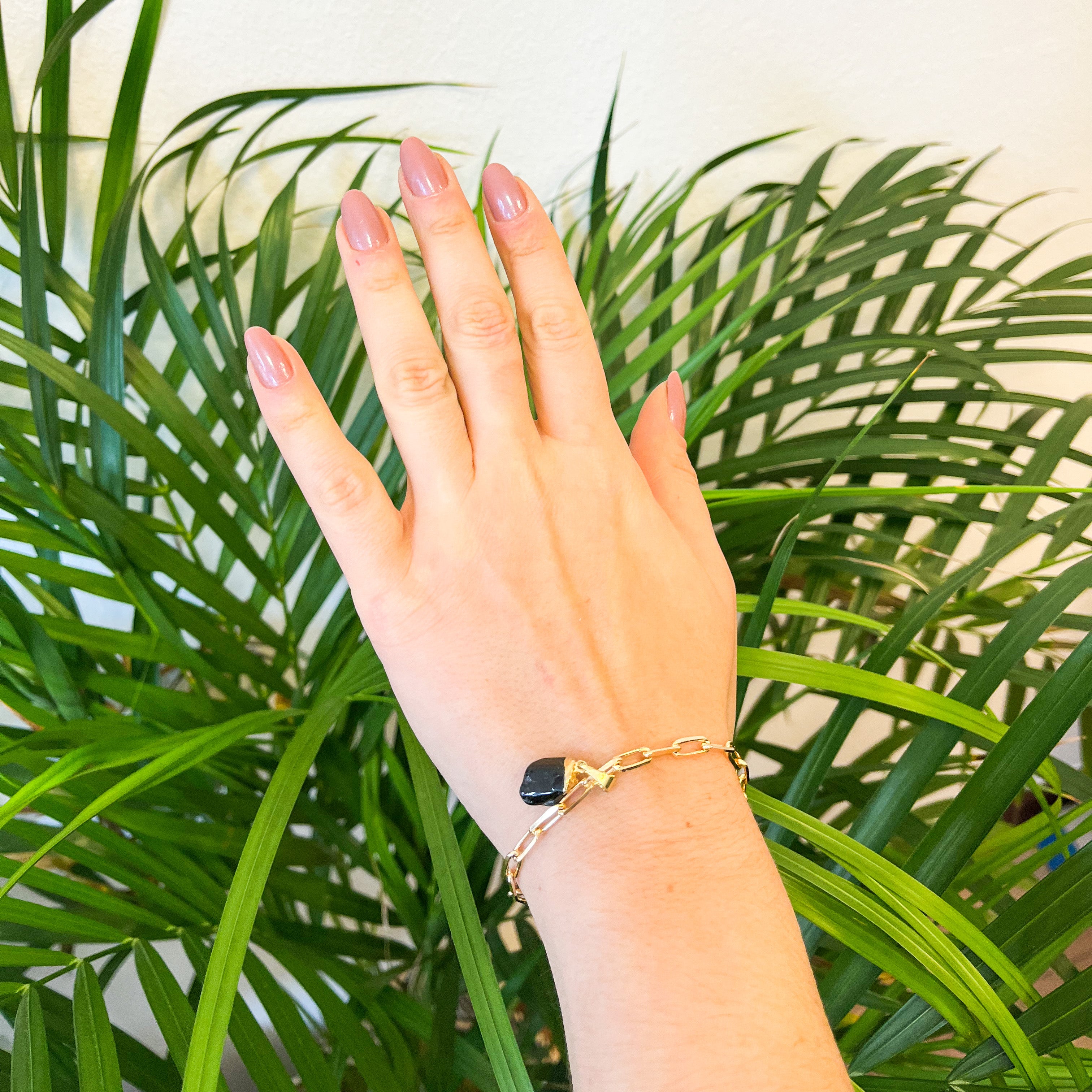 Bracelet Tumbled Black Tourmaline - 18k Gold Plated