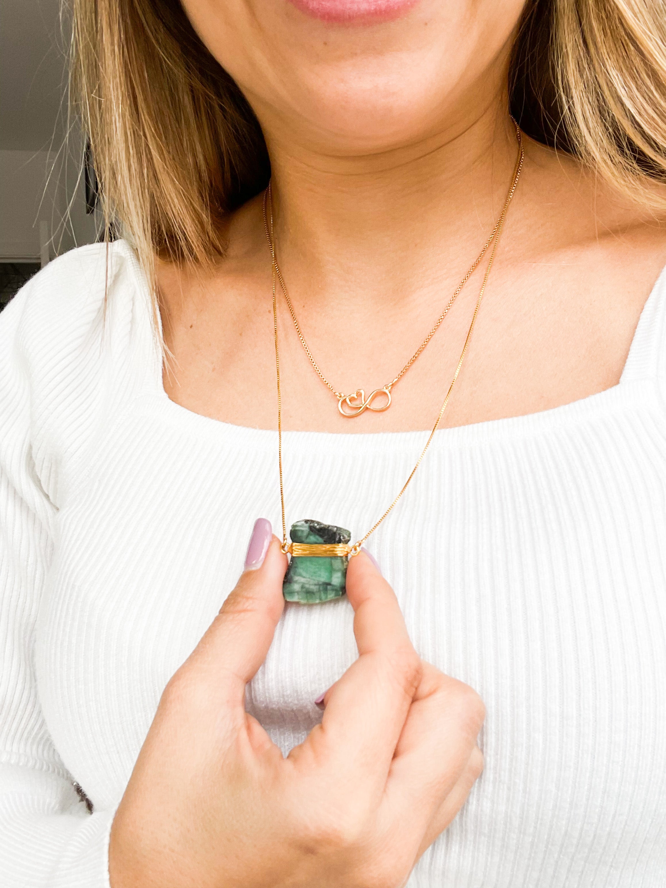 Emerald - Wrapped Necklace Raw - Gold Plated