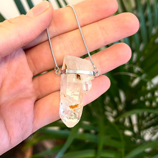 Biterminated Clear Quartz Necklace - Silver Plated