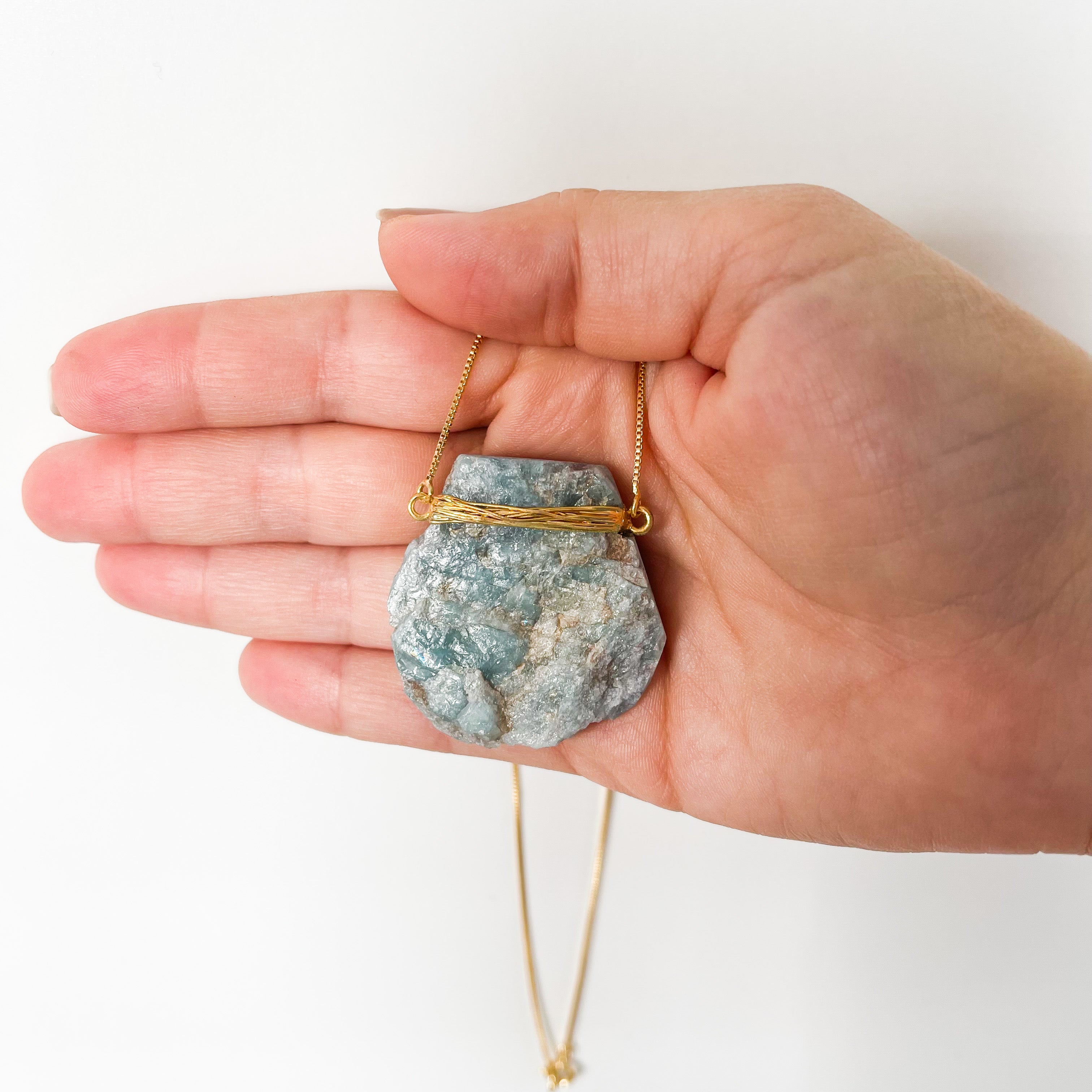 Aquamarine - Wrapped Necklace Raw - Gold Plated - L