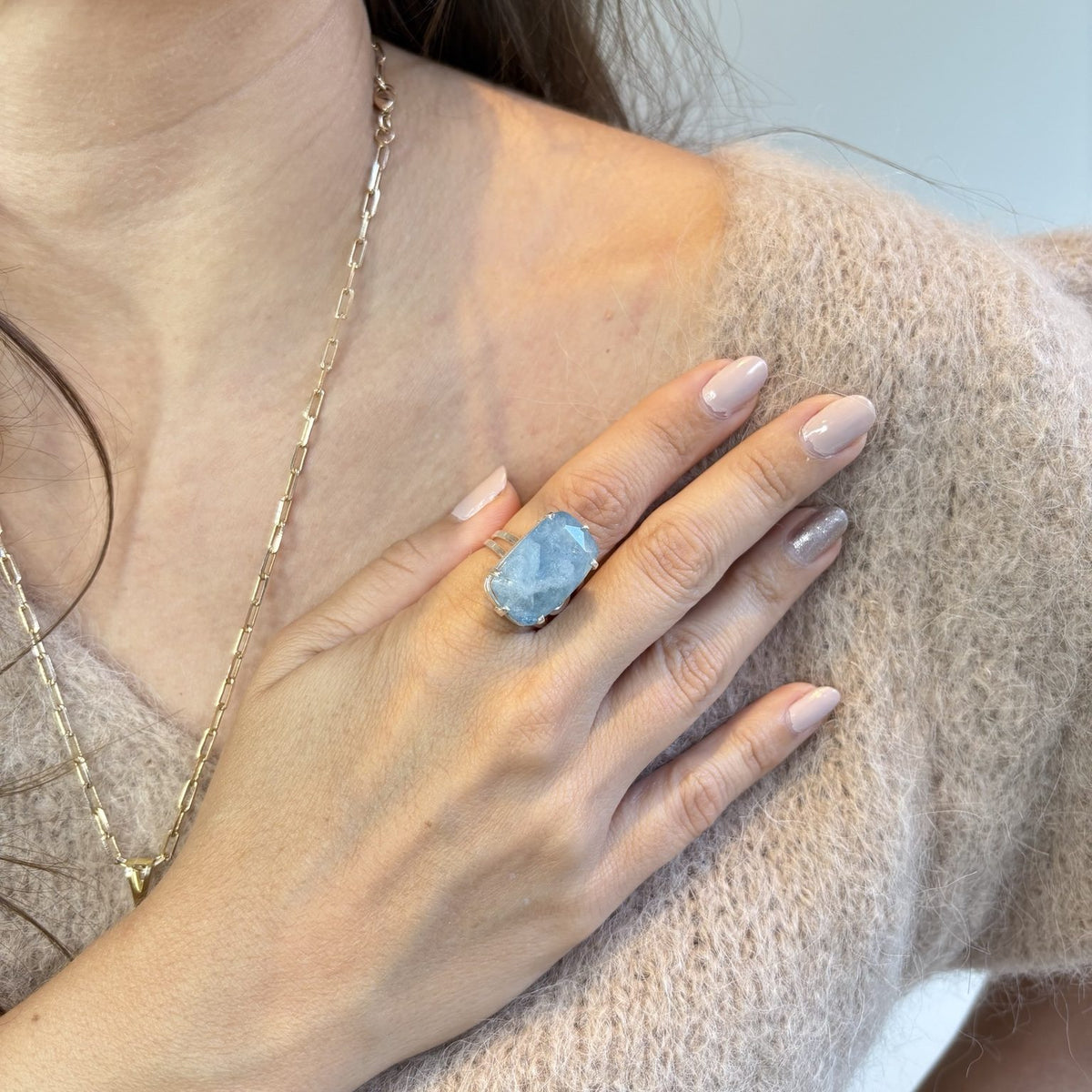 Aquamarine Ocean Blue Big Square Ring — Limited Edition