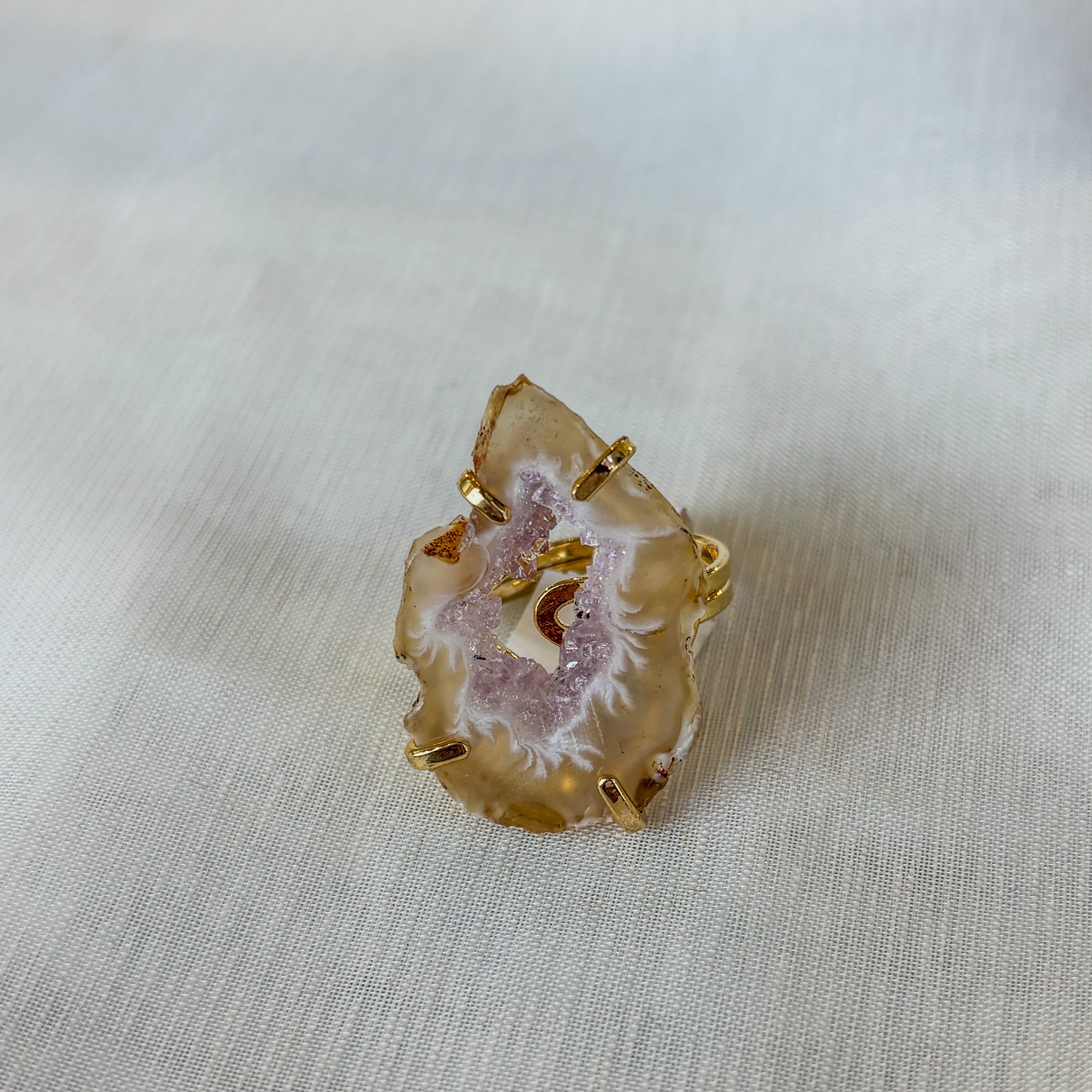 Agate - Raw Ring - Adjustable - Gold Plated