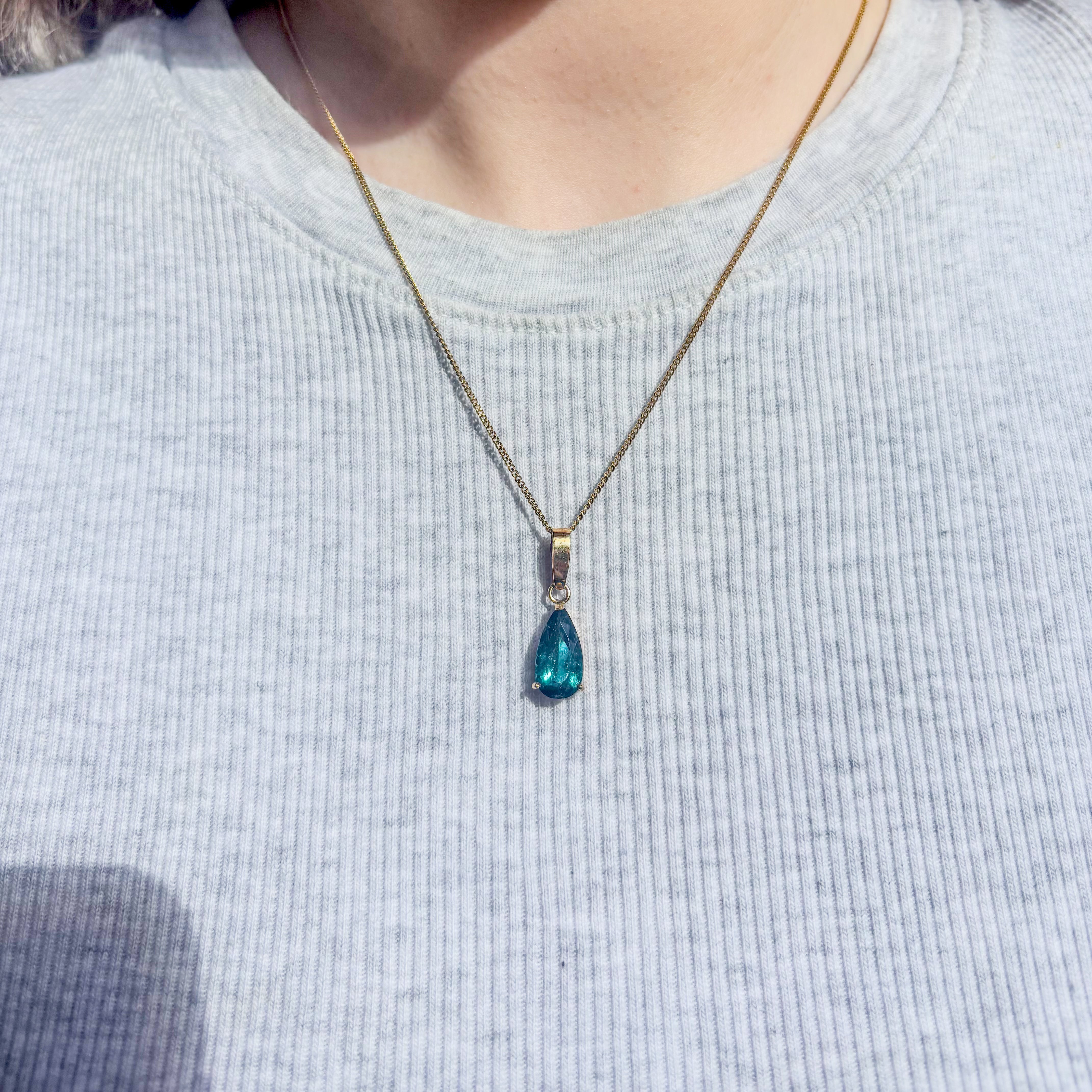 Blue Tourmaline Celestial Drop Pendant - Gold 18k