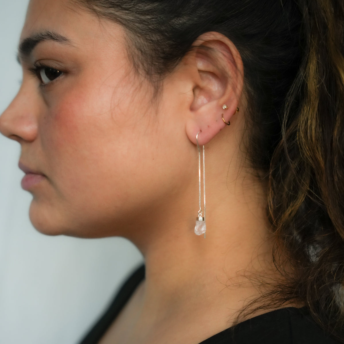 Clear Quartz - Threaded Earrings - Sterling Silver