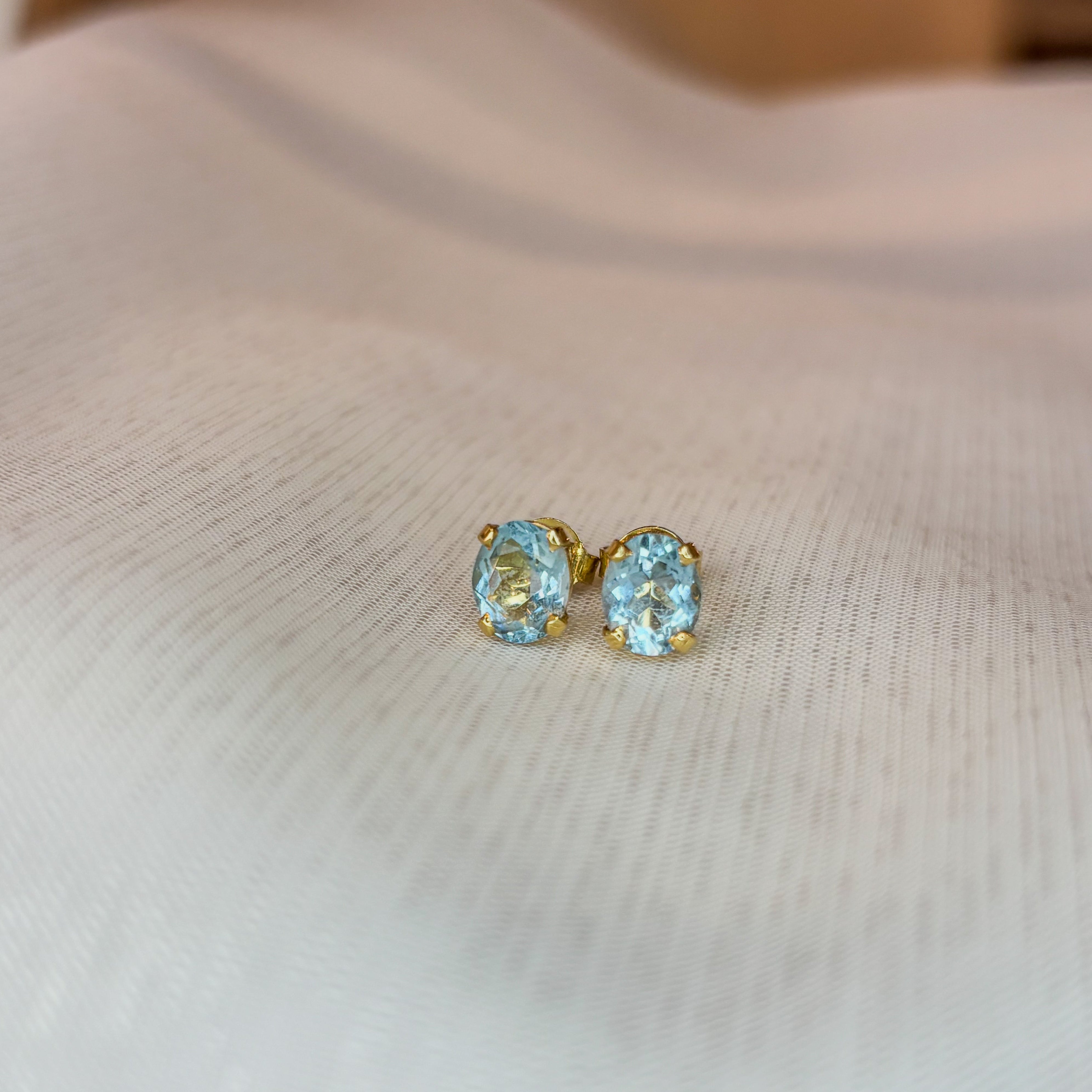Aquamarine Sea Light Round Earrings  - Gold 18k