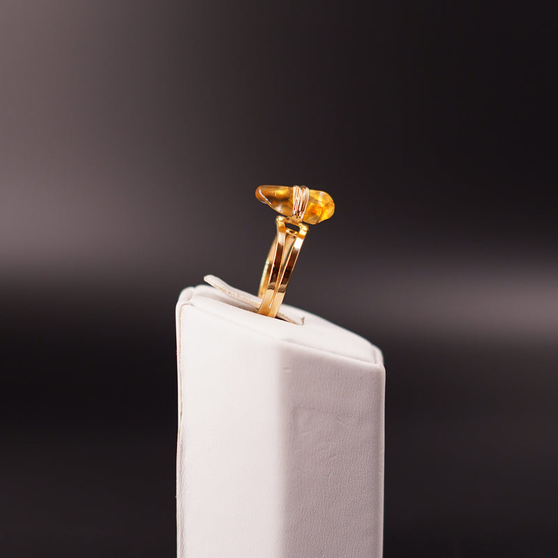 Citrine - Wrapped Raw Ring - Adjustable - Gold Plated