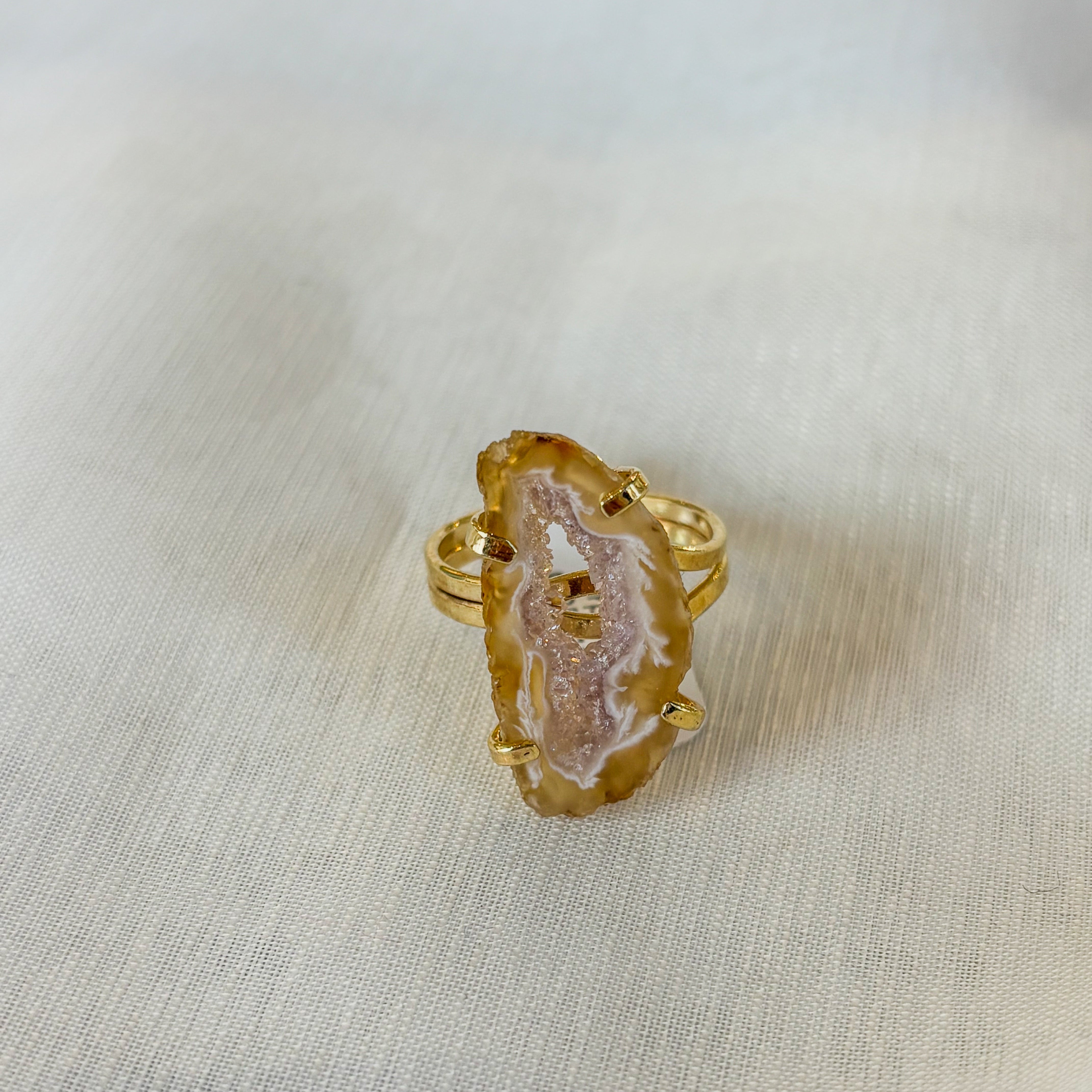 Agate - Raw Ring - Adjustable - Gold Plated