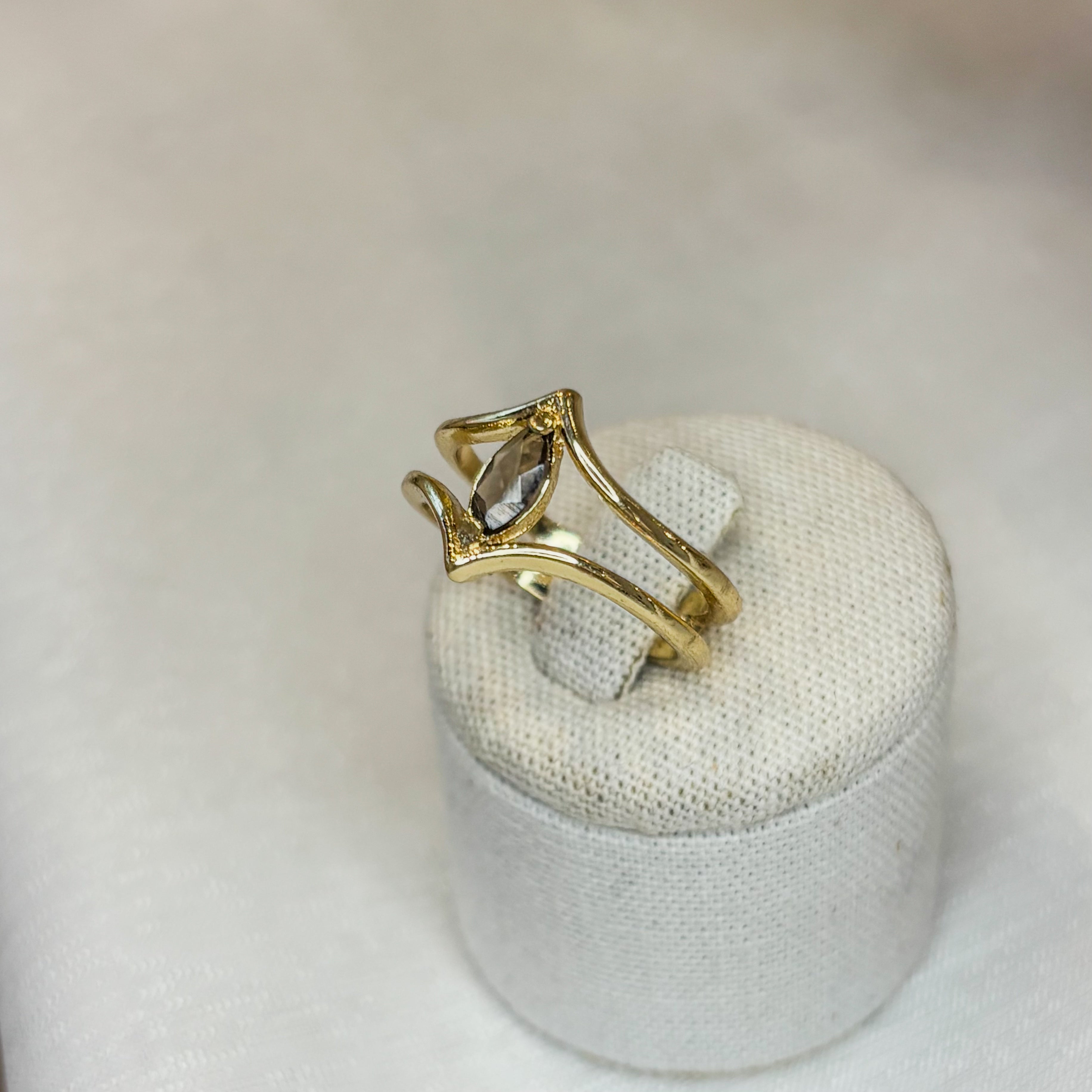 Smoky Quartz Crown Ring - Gold Plated