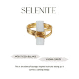Selenite - Wrapped Raw Ring - Adjustable - Gold Plated