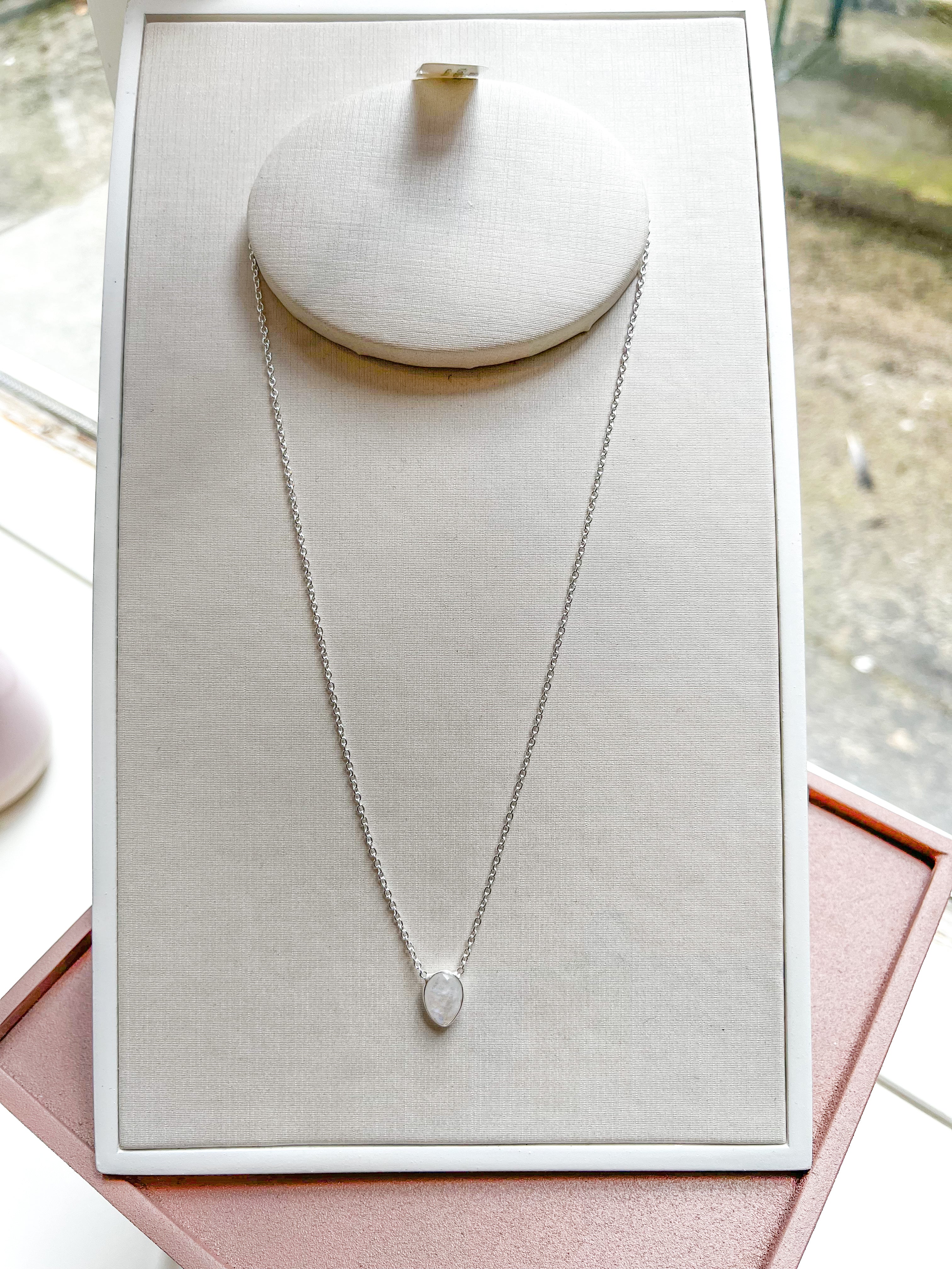 Rainbow Moonstone Necklace - Sterling Silver