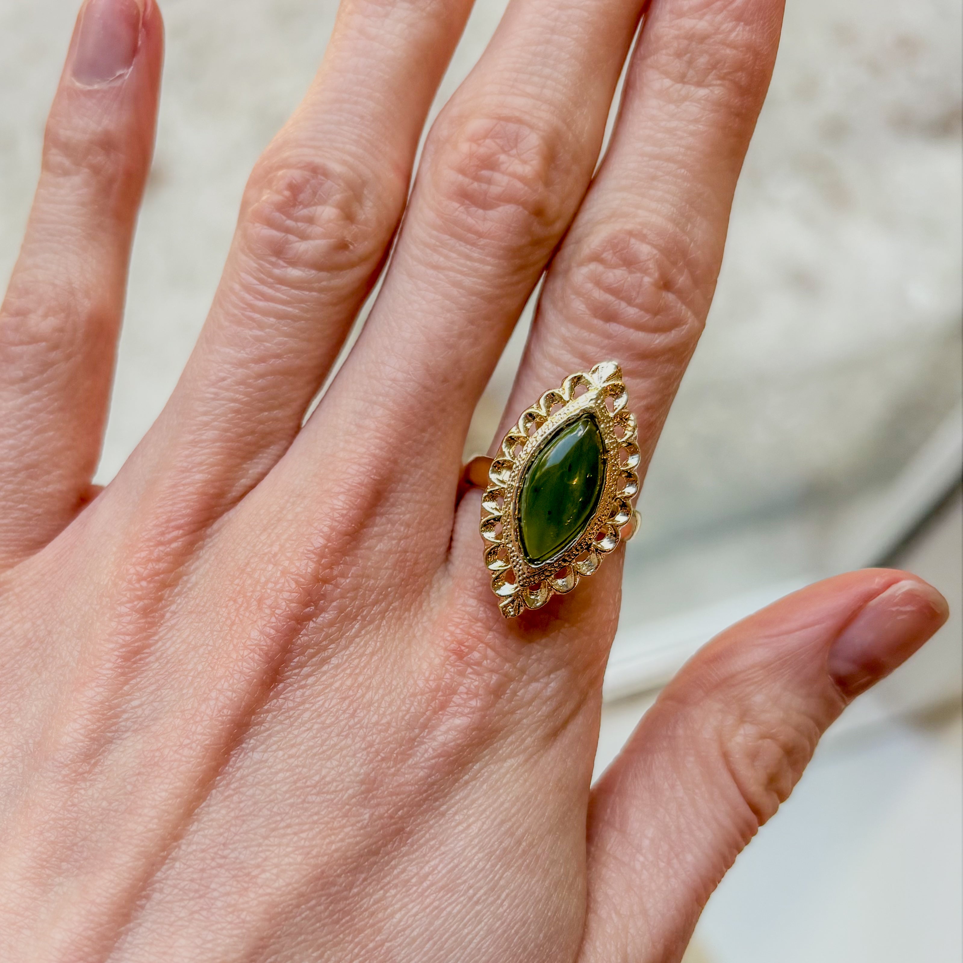 Jade Luxe Oval Ring Gold Plated