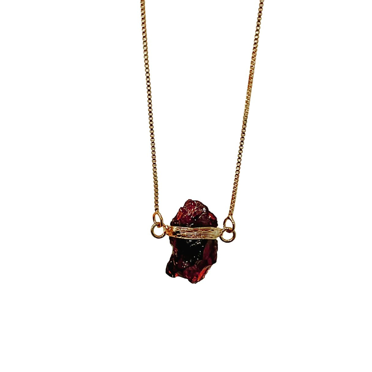 Garnet - Wrapped Necklace Raw- Gold Plated