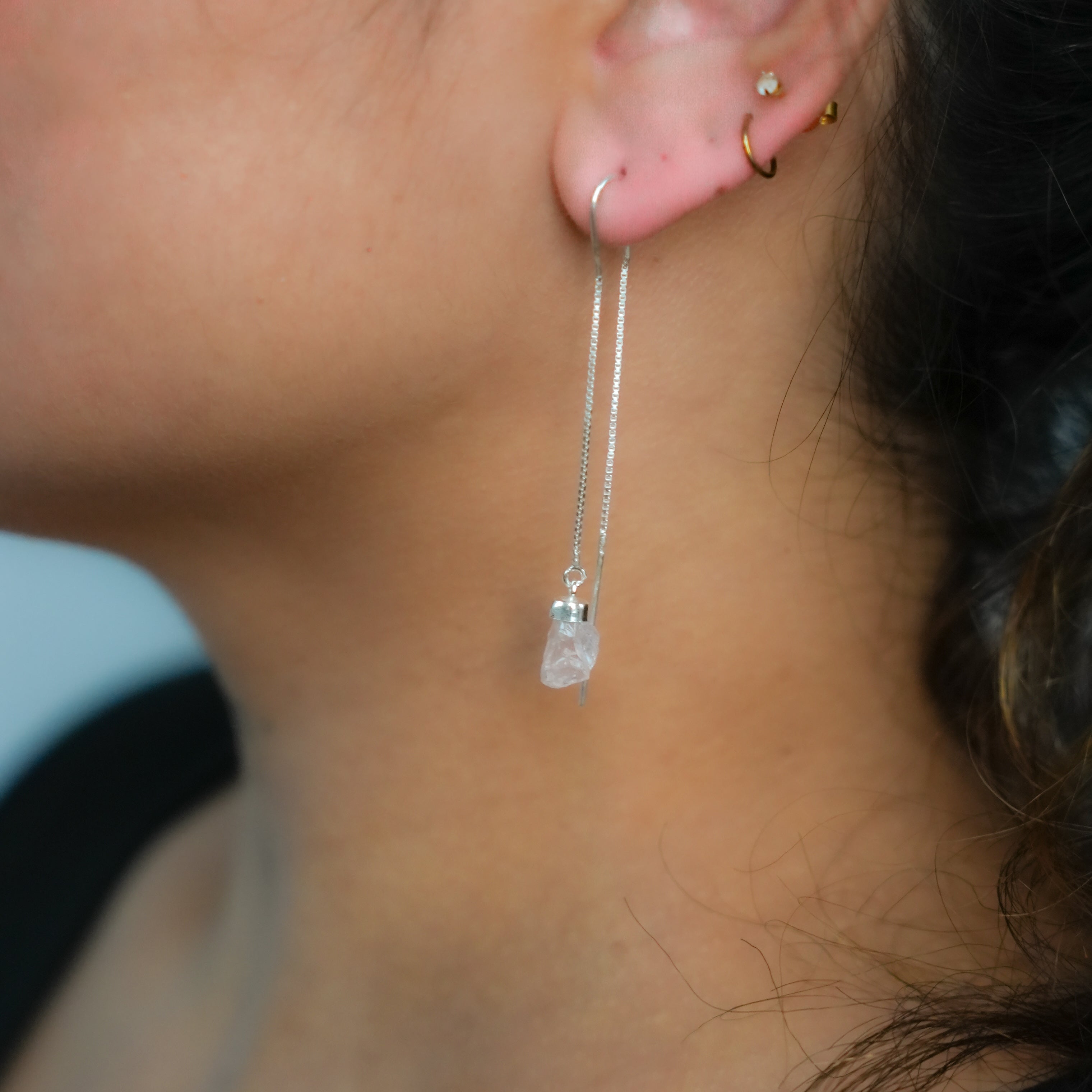 Clear Quartz - Threaded Earrings - Sterling Silver