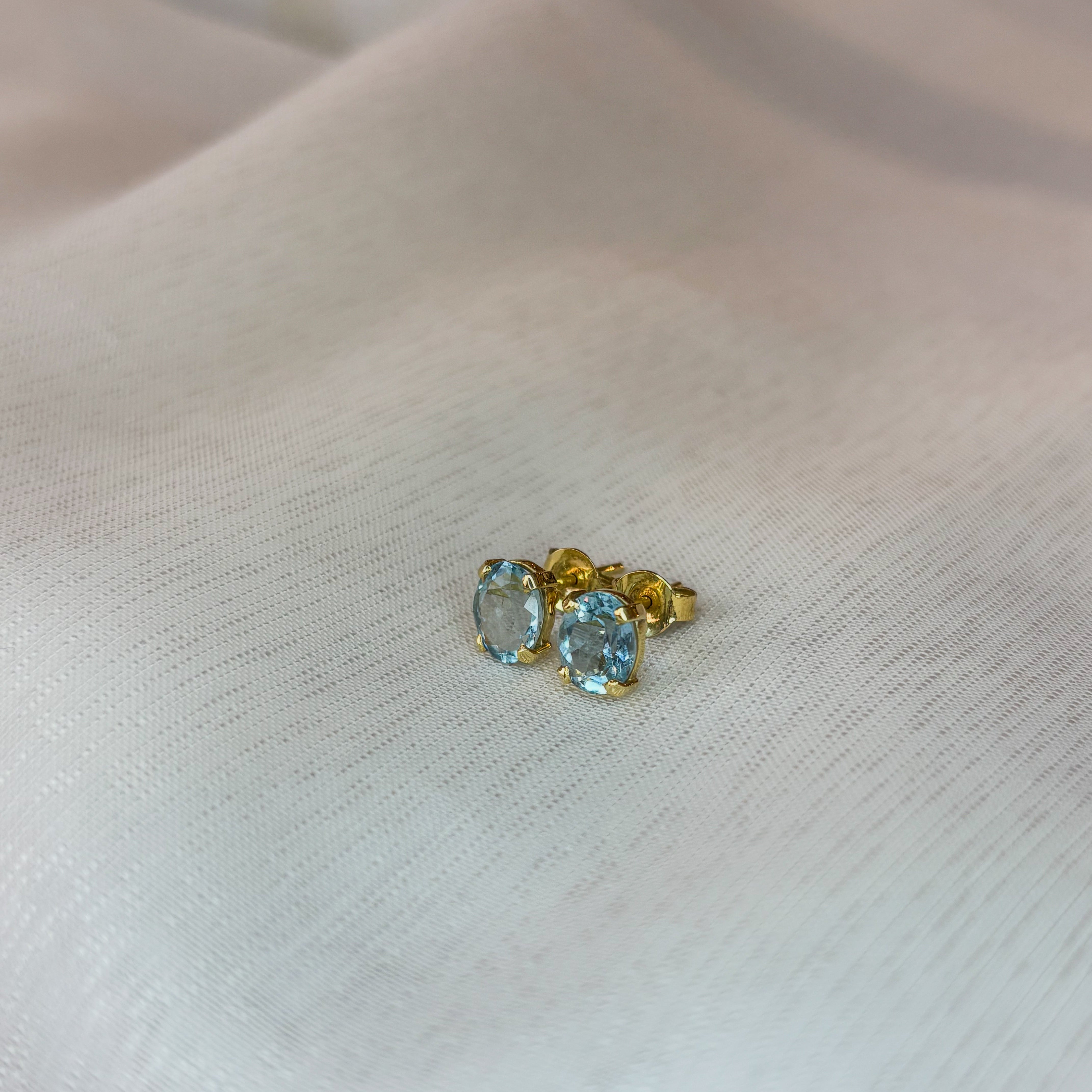 Aquamarine Sea Light Round Earrings  - Gold 18k