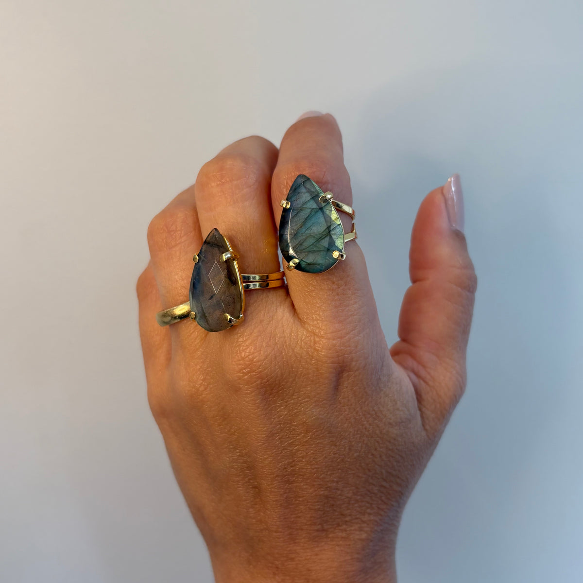 Labradorite Adjustable Drop Ring - Gold Plated