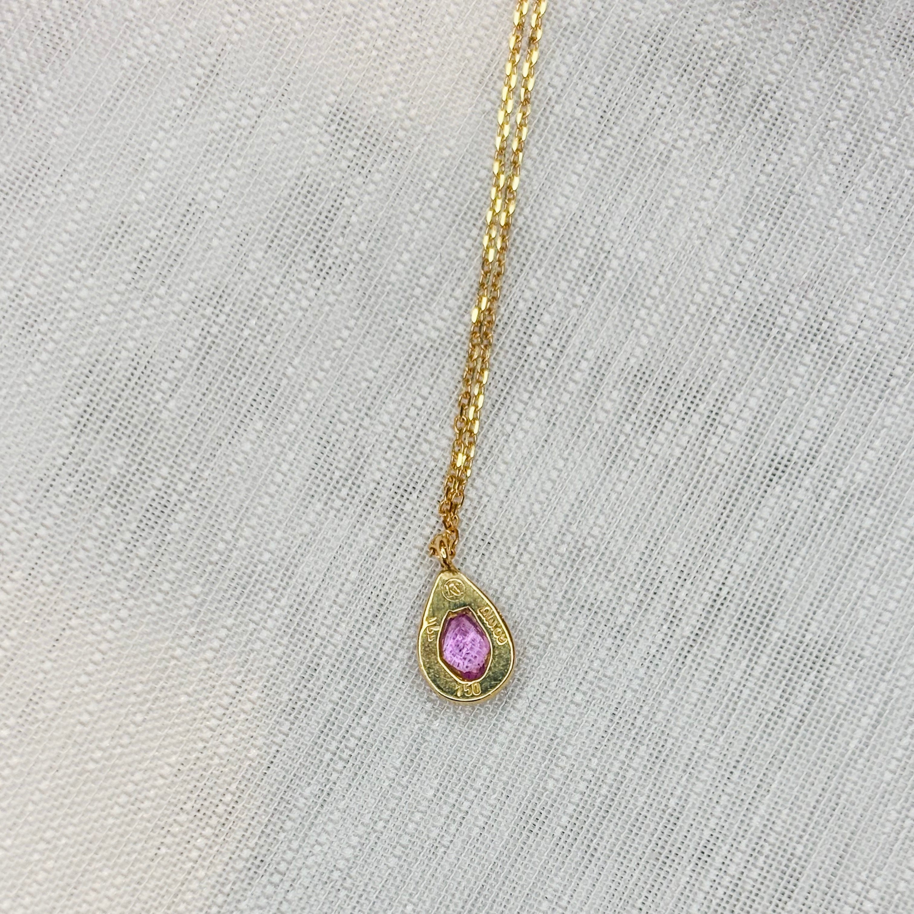 Pink Sapphire & Diamond Necklace - Solid Gold 18k