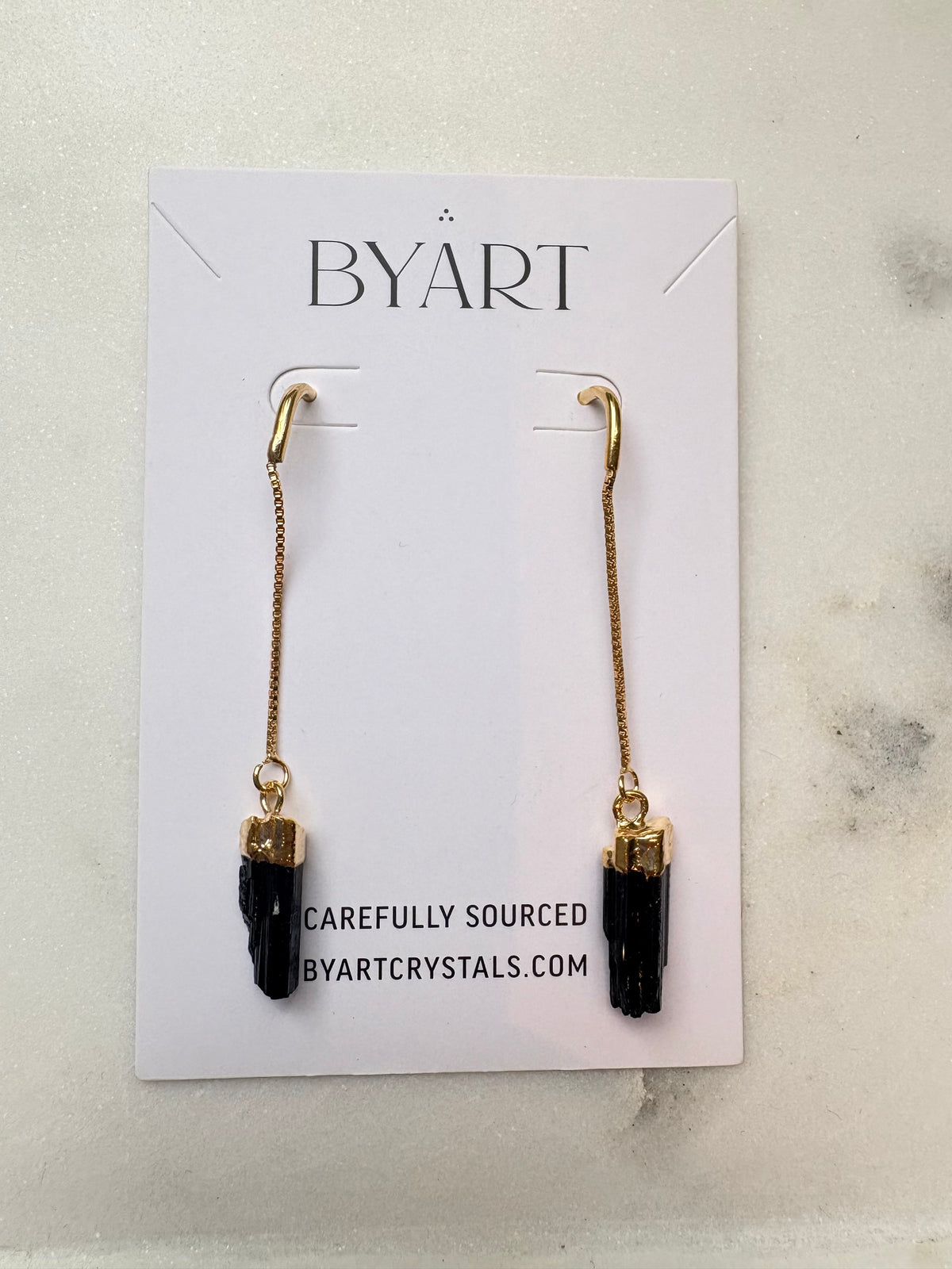 Black Tourmaline - Threaded Earrings - Gold Plated