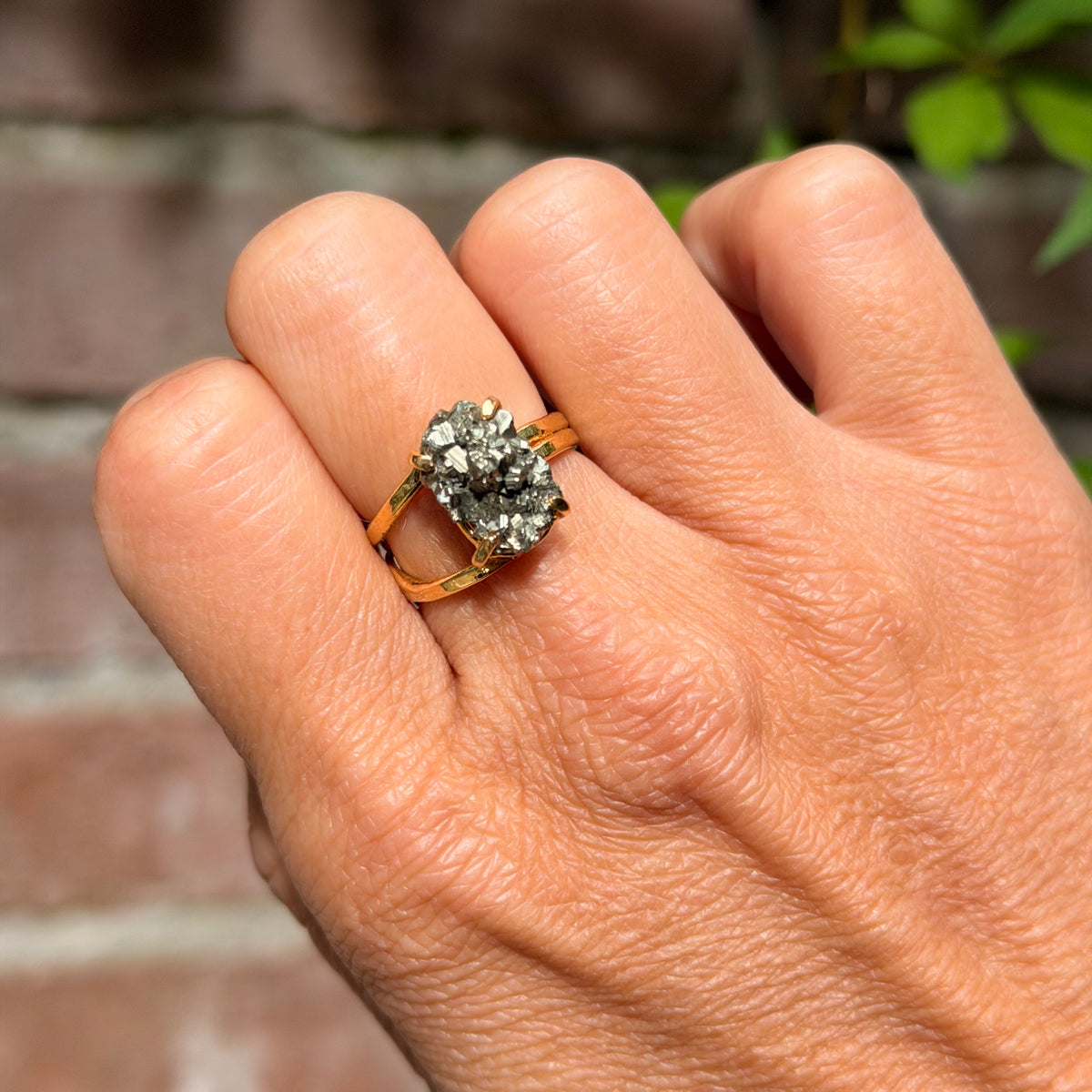 Medium Raw Pyrite Ring - Gold Plated