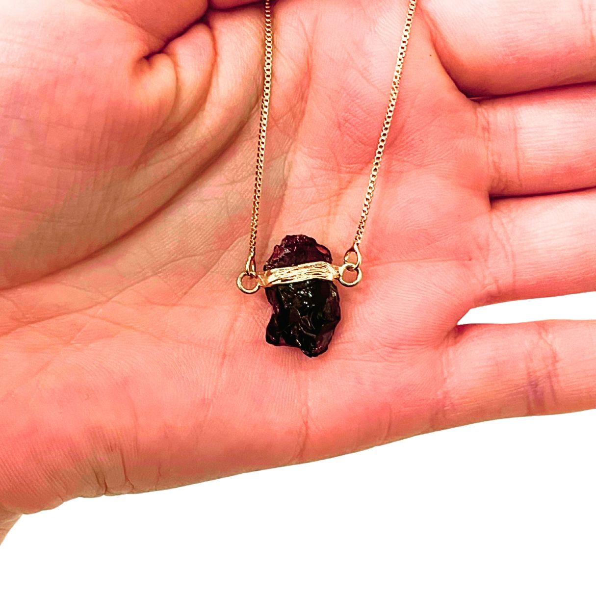 Garnet - Wrapped Necklace Raw- Gold Plated