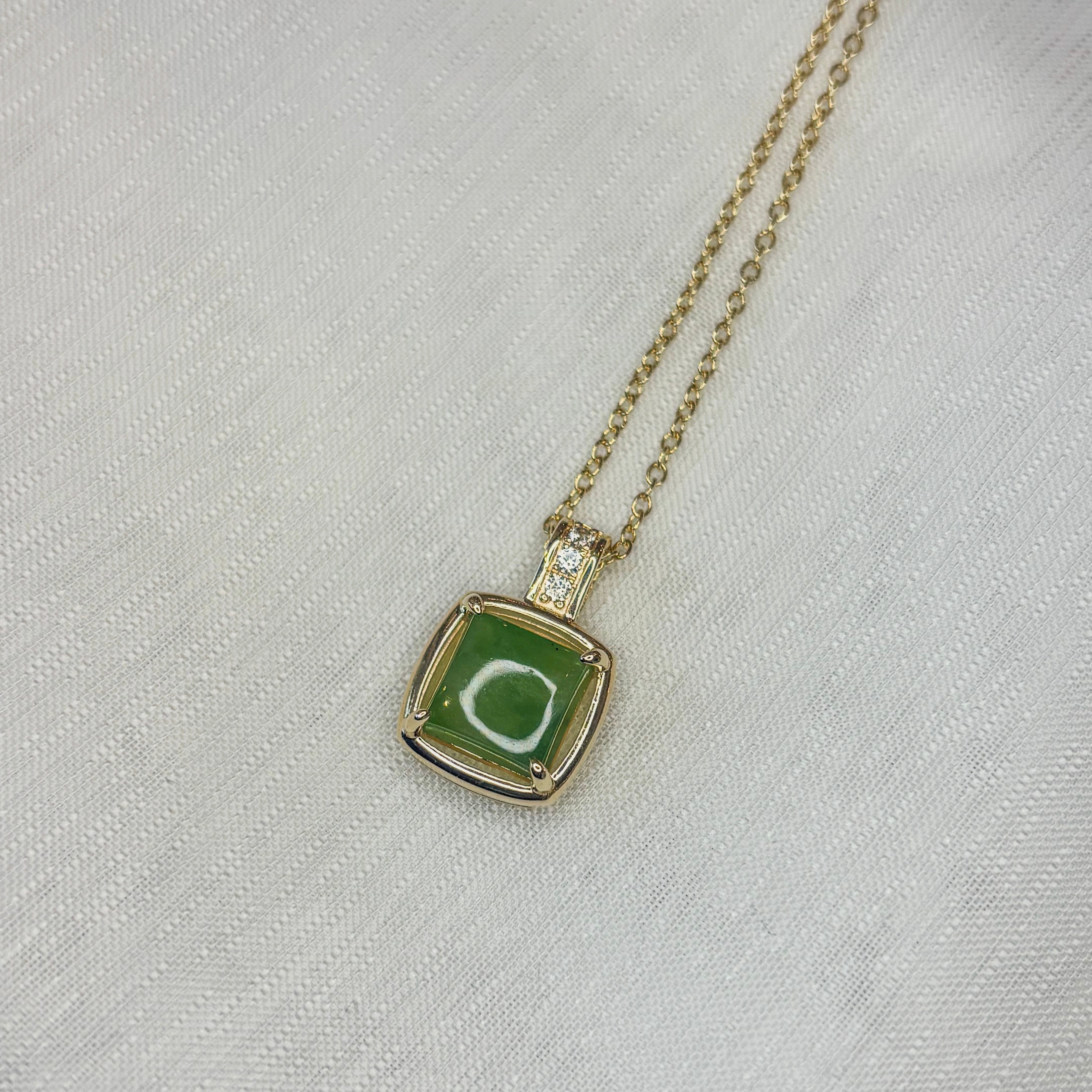 Jade and Zirconia Square Necklace - Vermeil