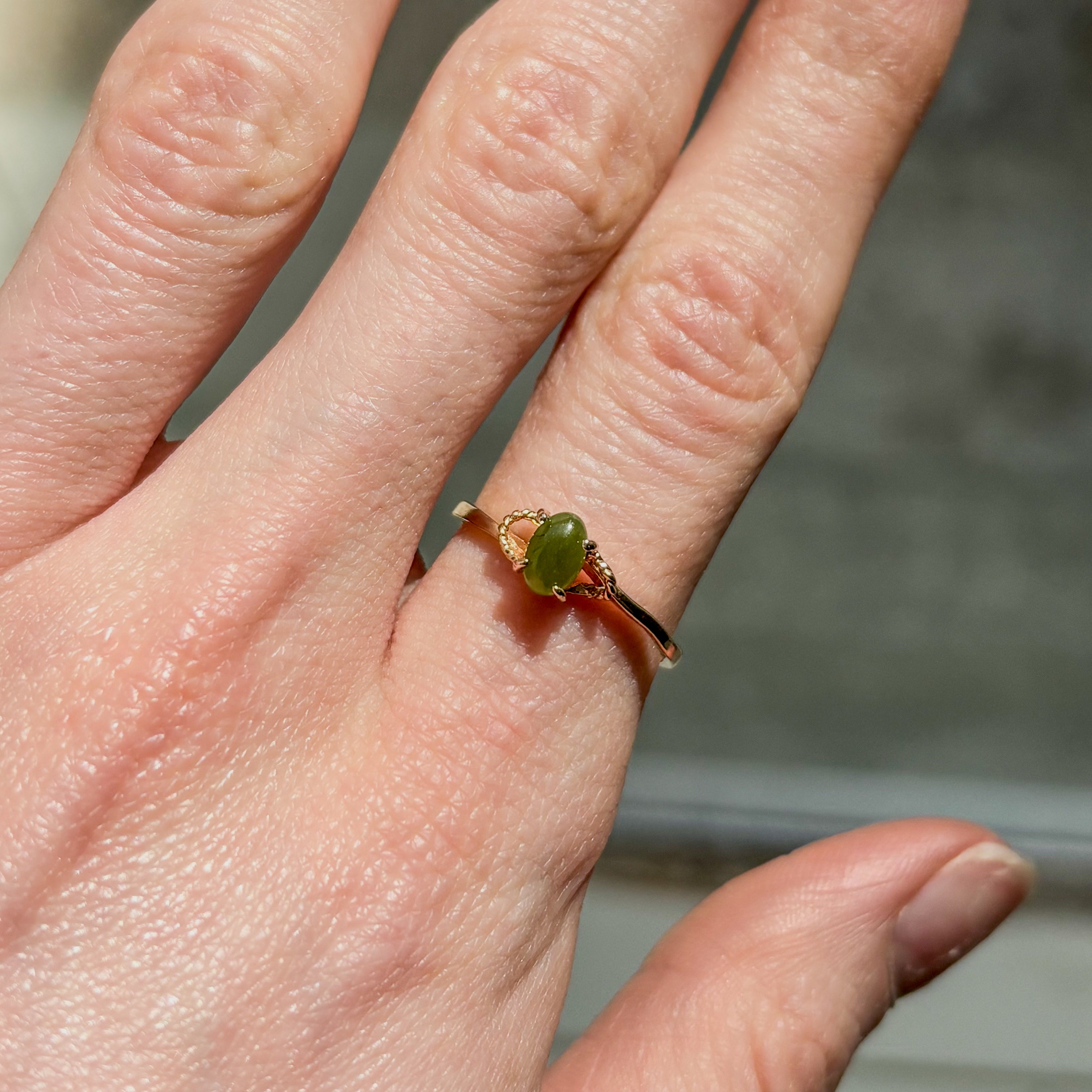 Jade Oval Solitaire Ring - Gold Plated