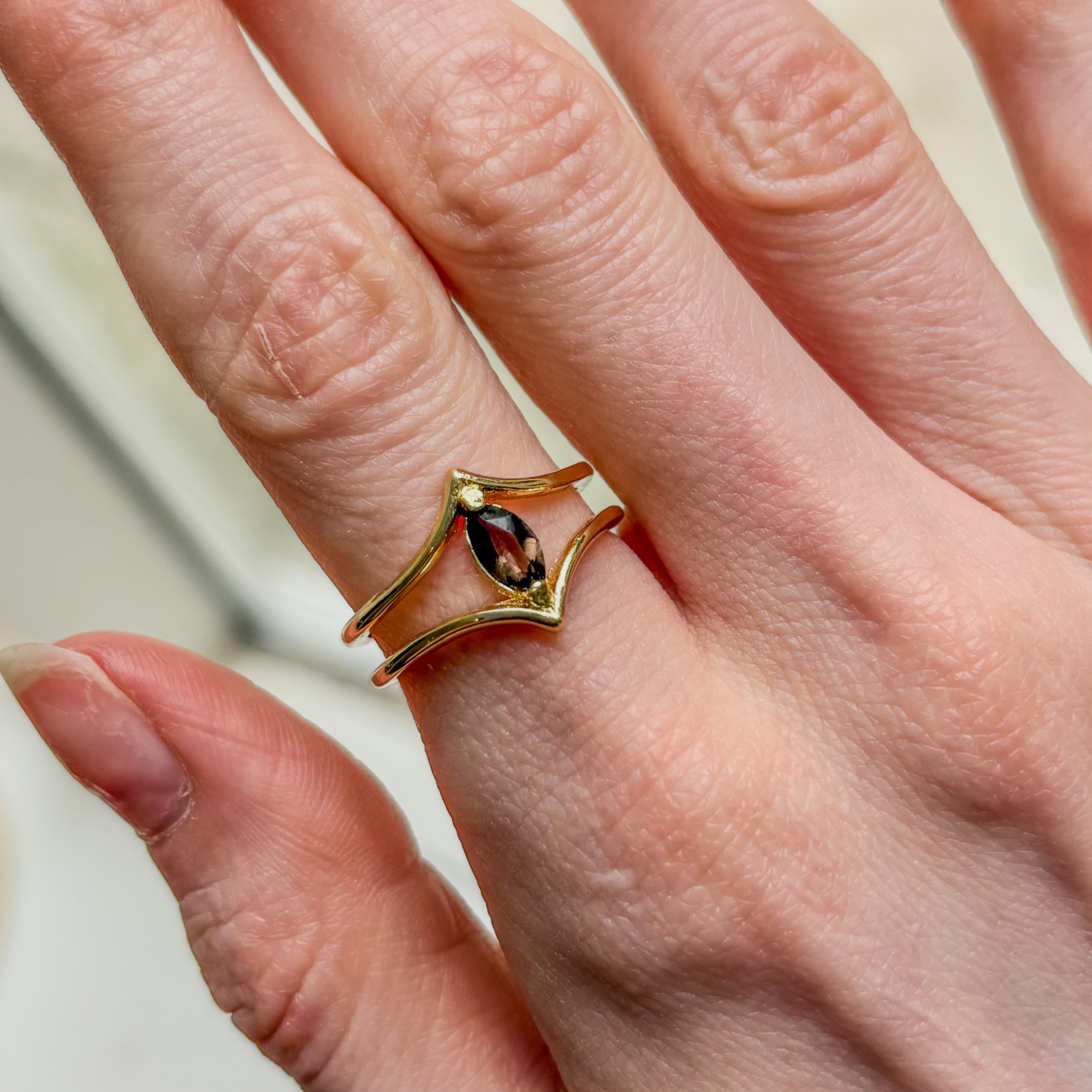 Smoky Quartz Crown Ring - Gold Plated