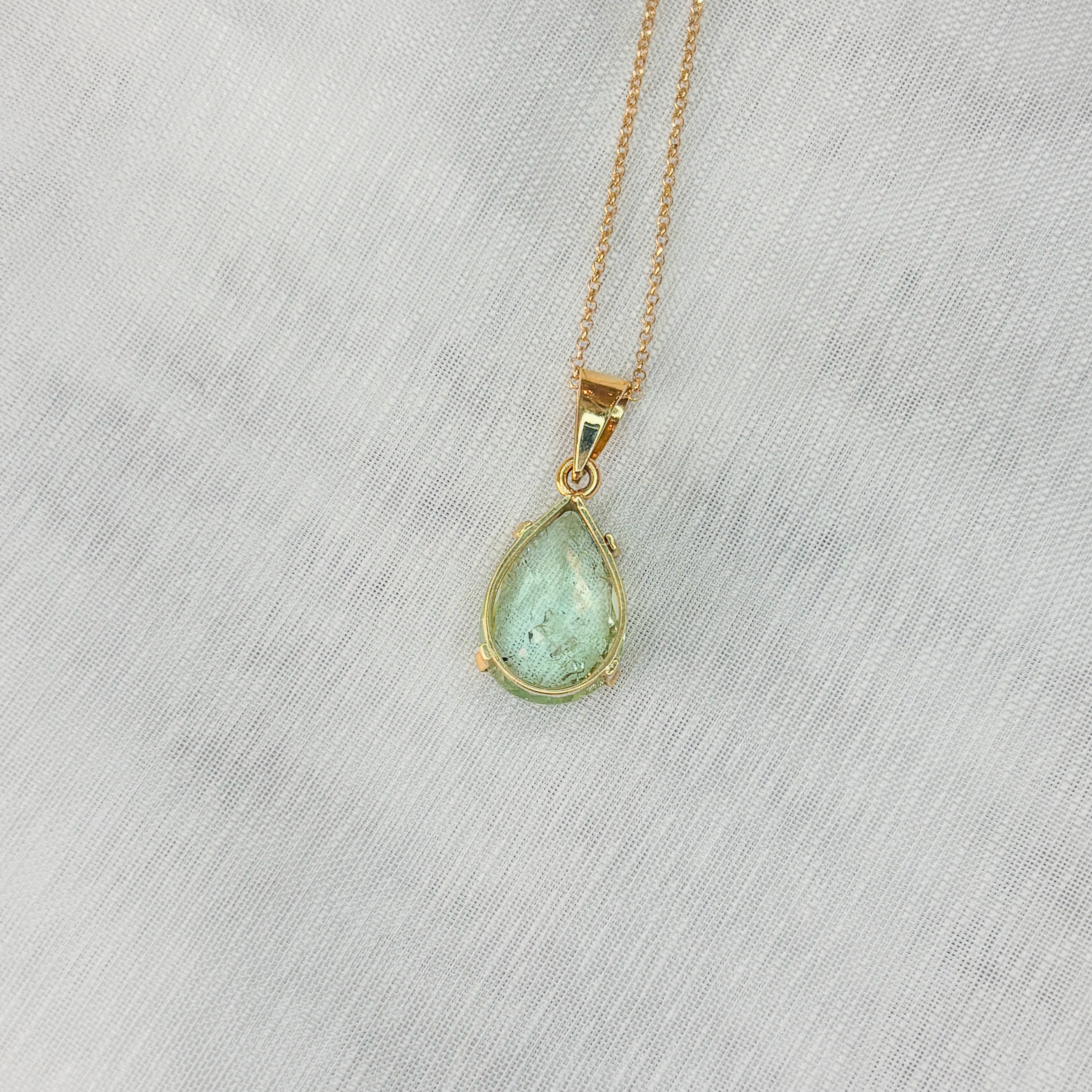 Green Tourmaline Radiant Drop Pendant  - Gold 18k