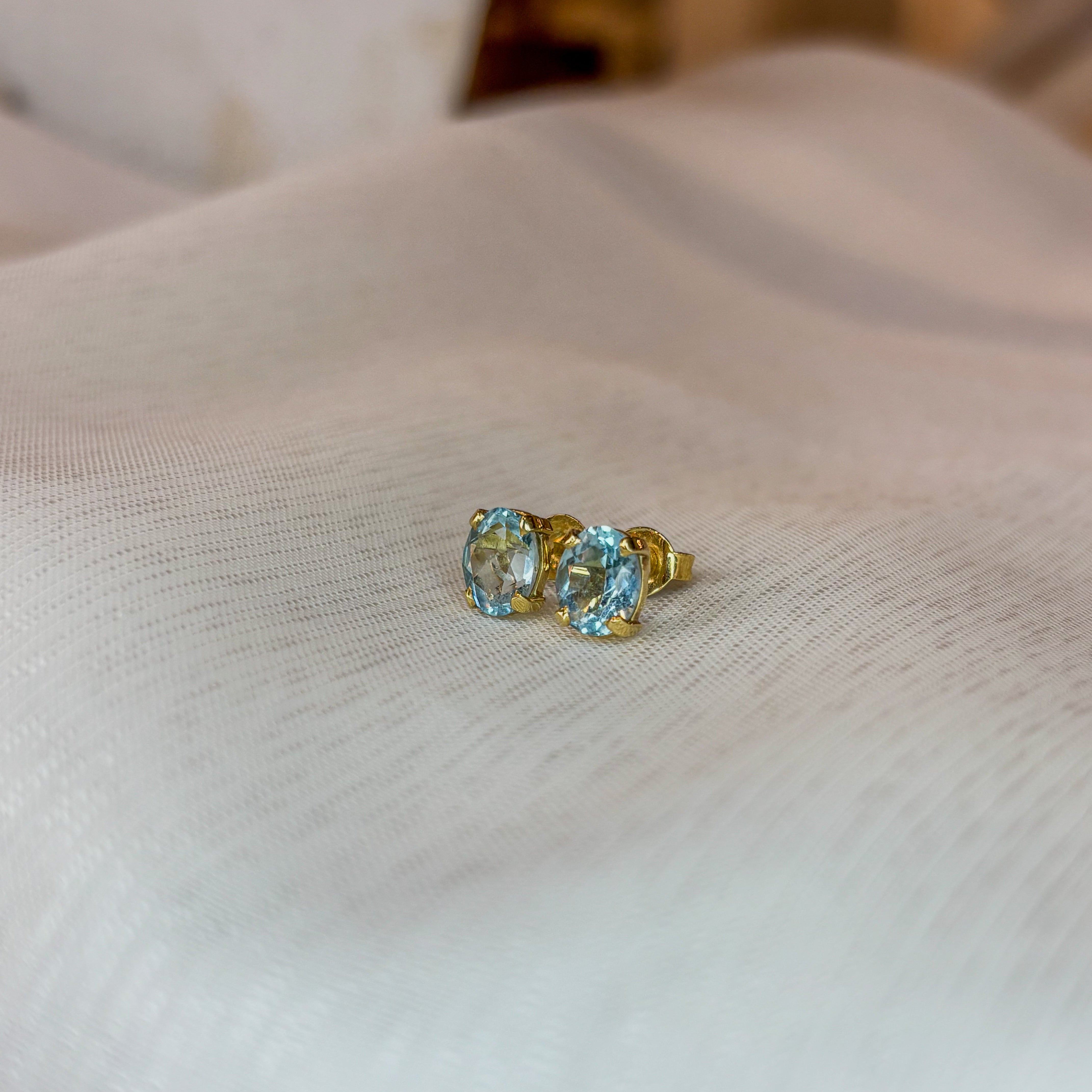Aquamarine Sea Light Round Earrings  - Gold 18k
