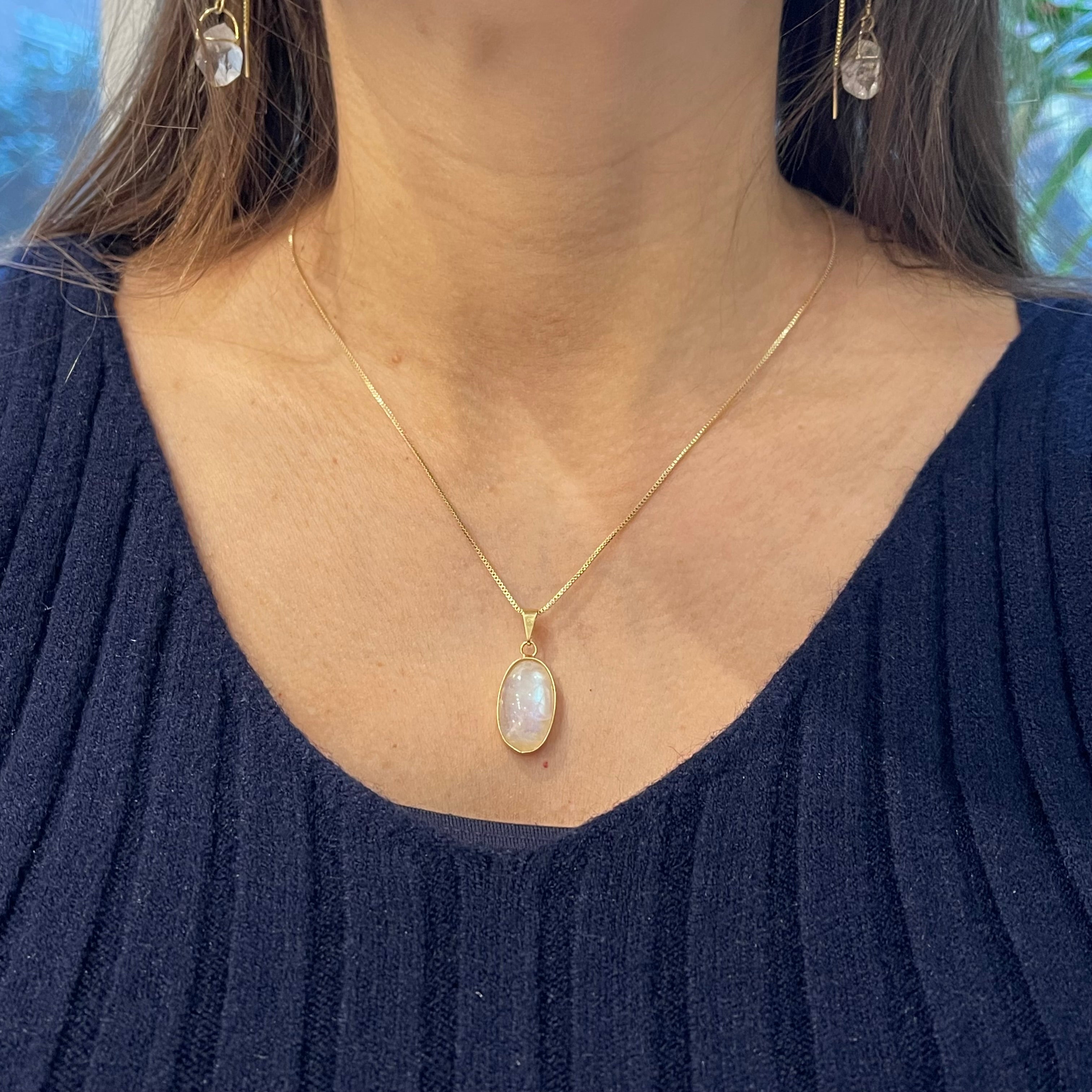 Rainbow Moonstone Necklace Divine Femine - 18k Gold Plated