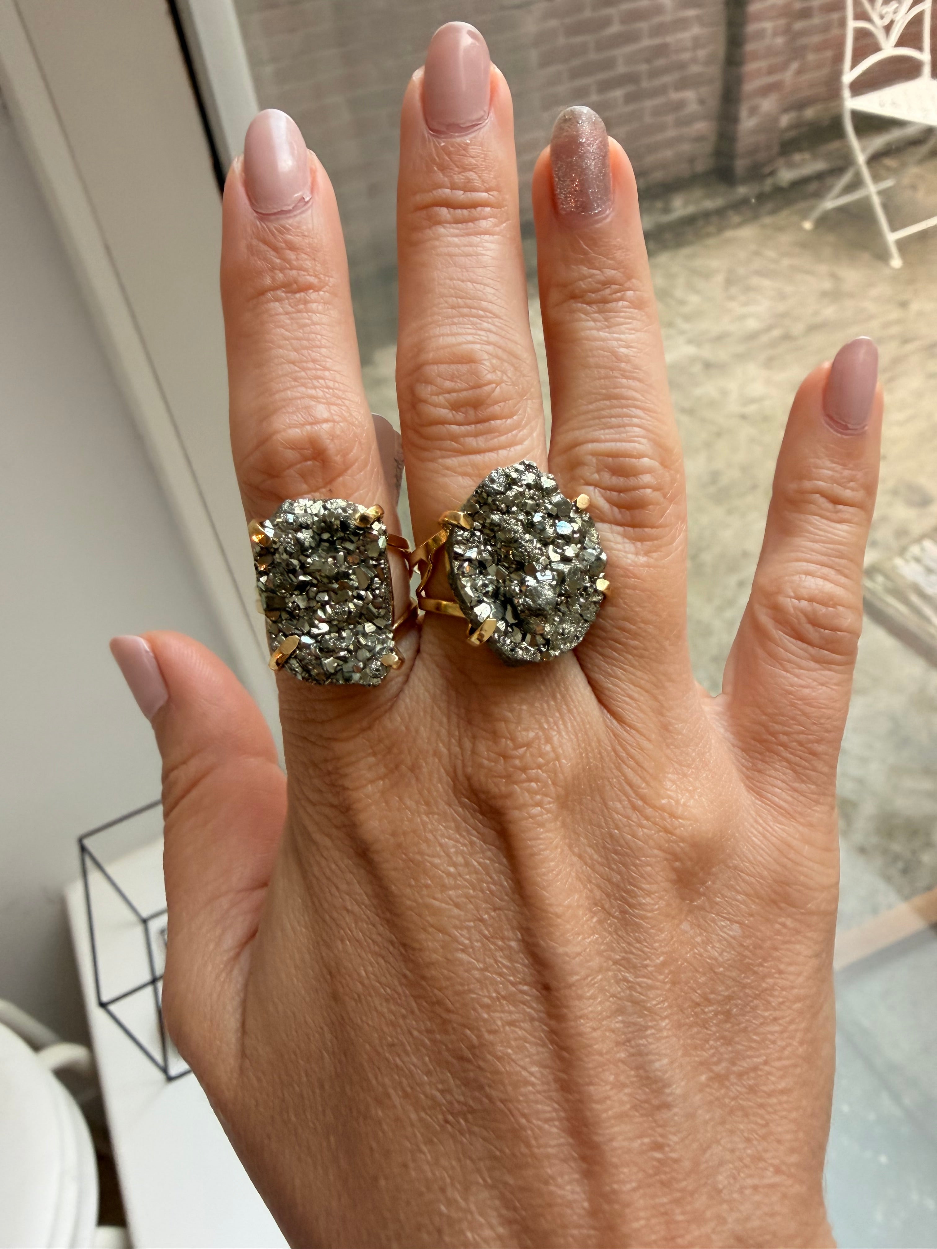 Raw Pyrite Ring Large - Gold Plated