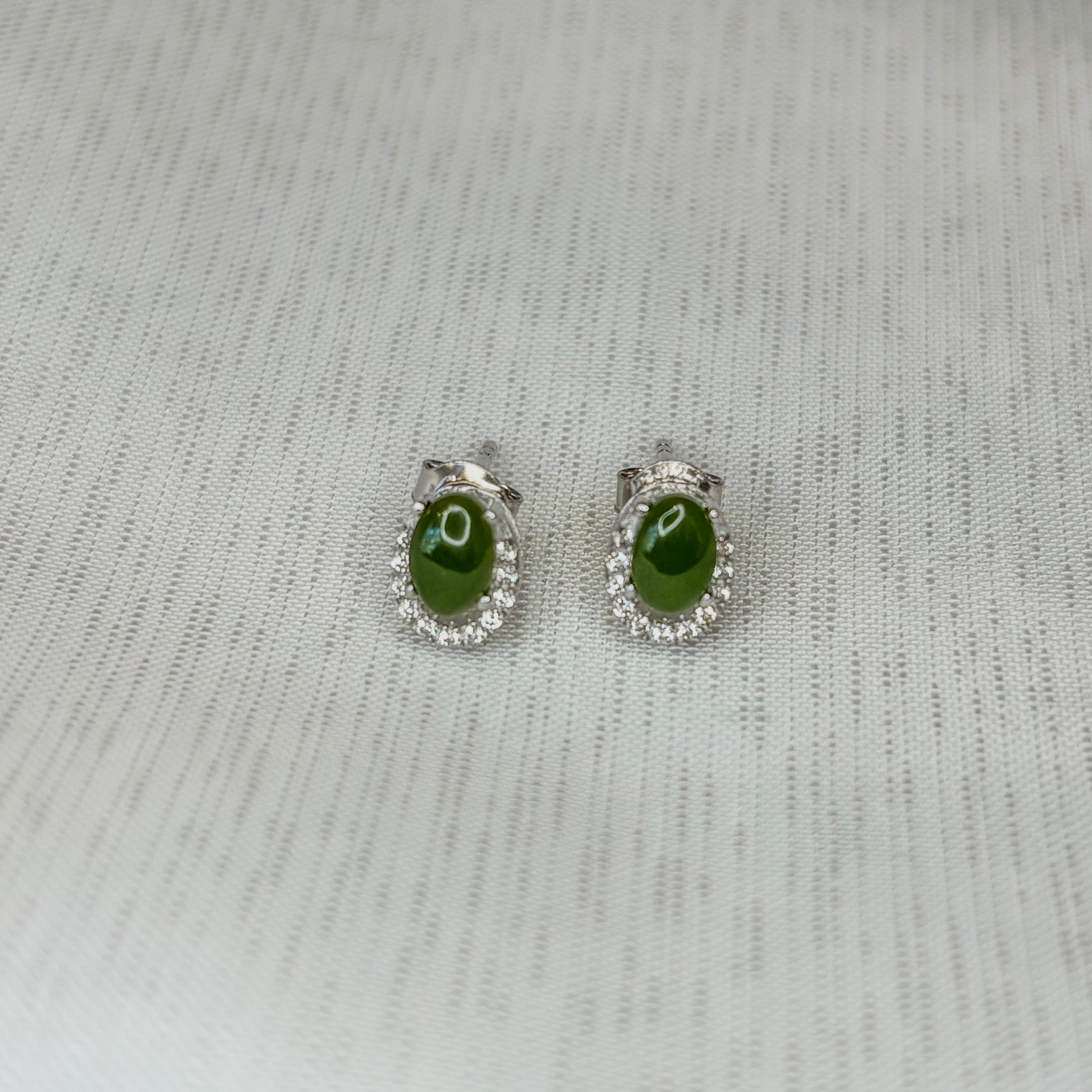 Jade and Zirconia Earrings - Sterling Silver