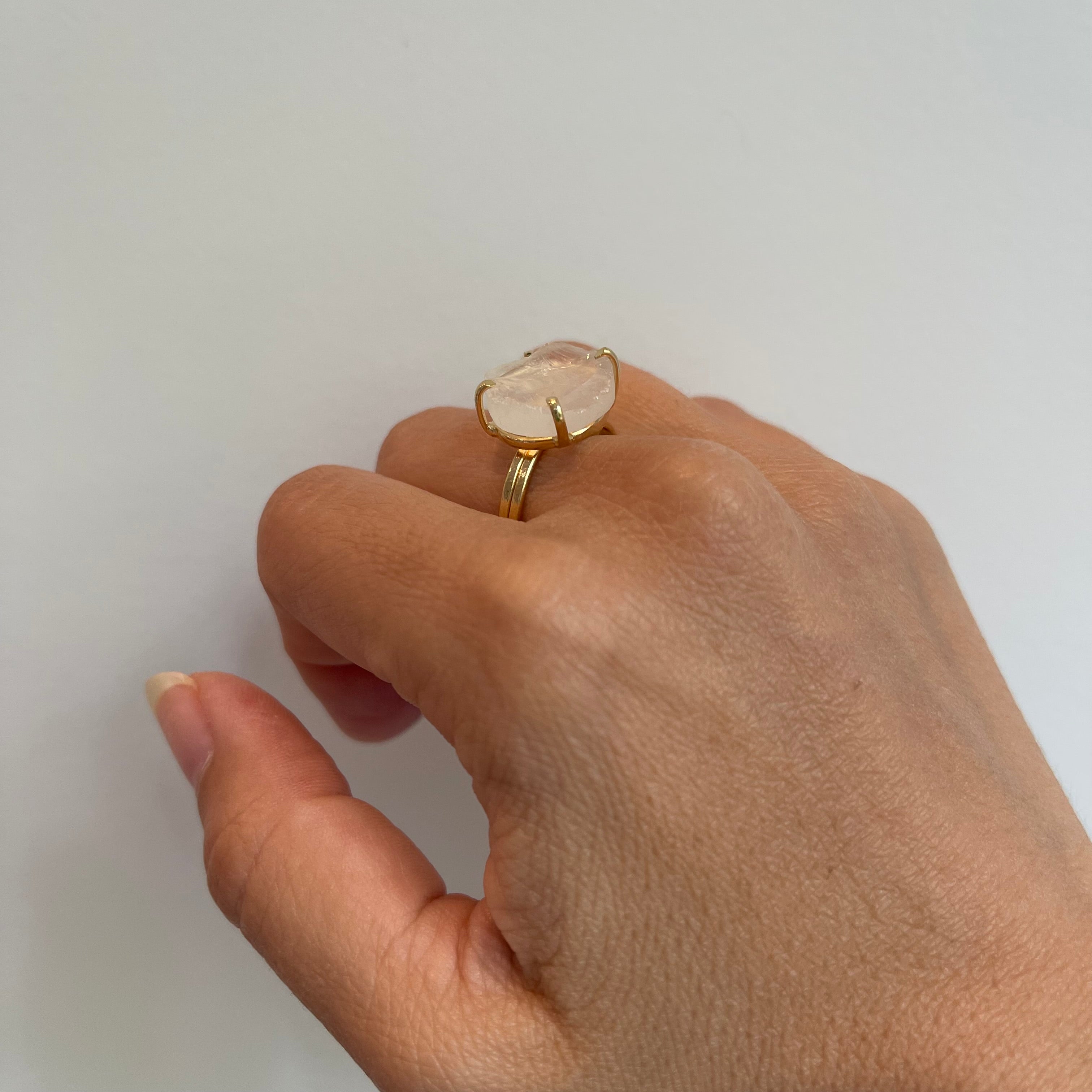 Clear Quartz - Round Raw Ring - Gold Plated