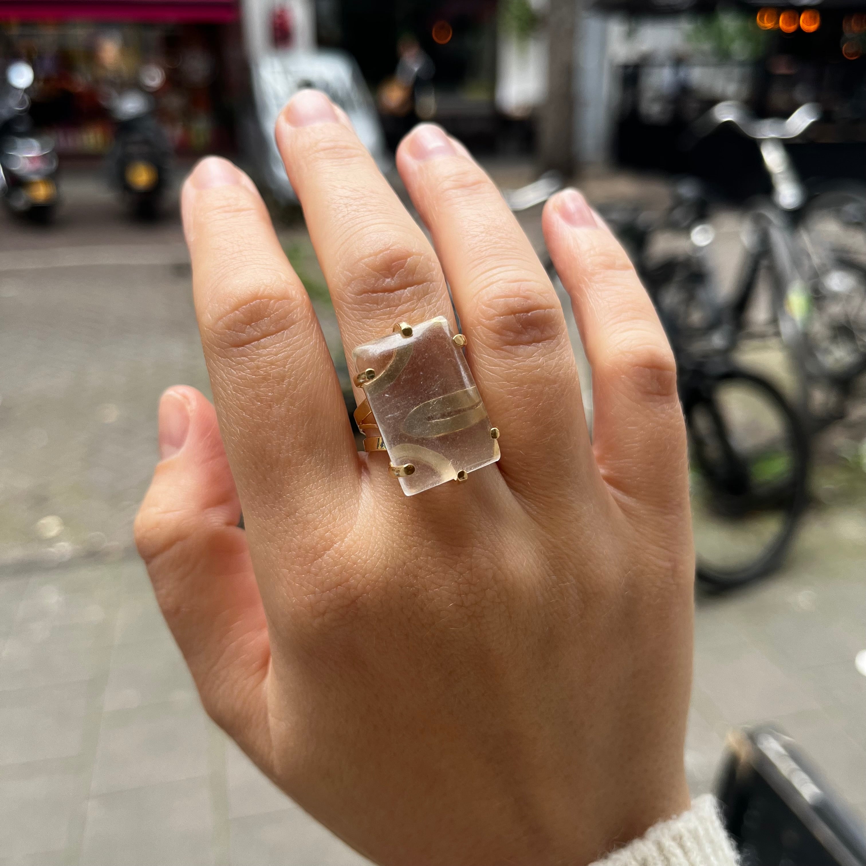 Various stones - Adjustable Cabochon Ring - Gold Plated