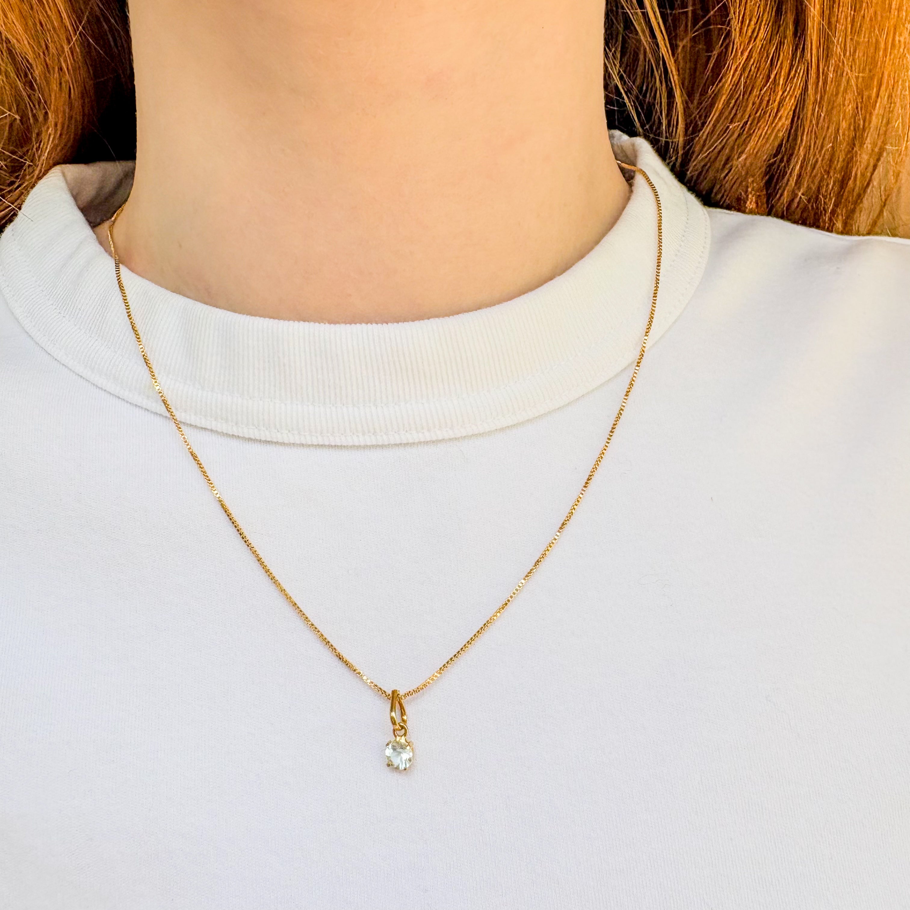 Dainty Round Aquamarine Pendant - Gold Plated