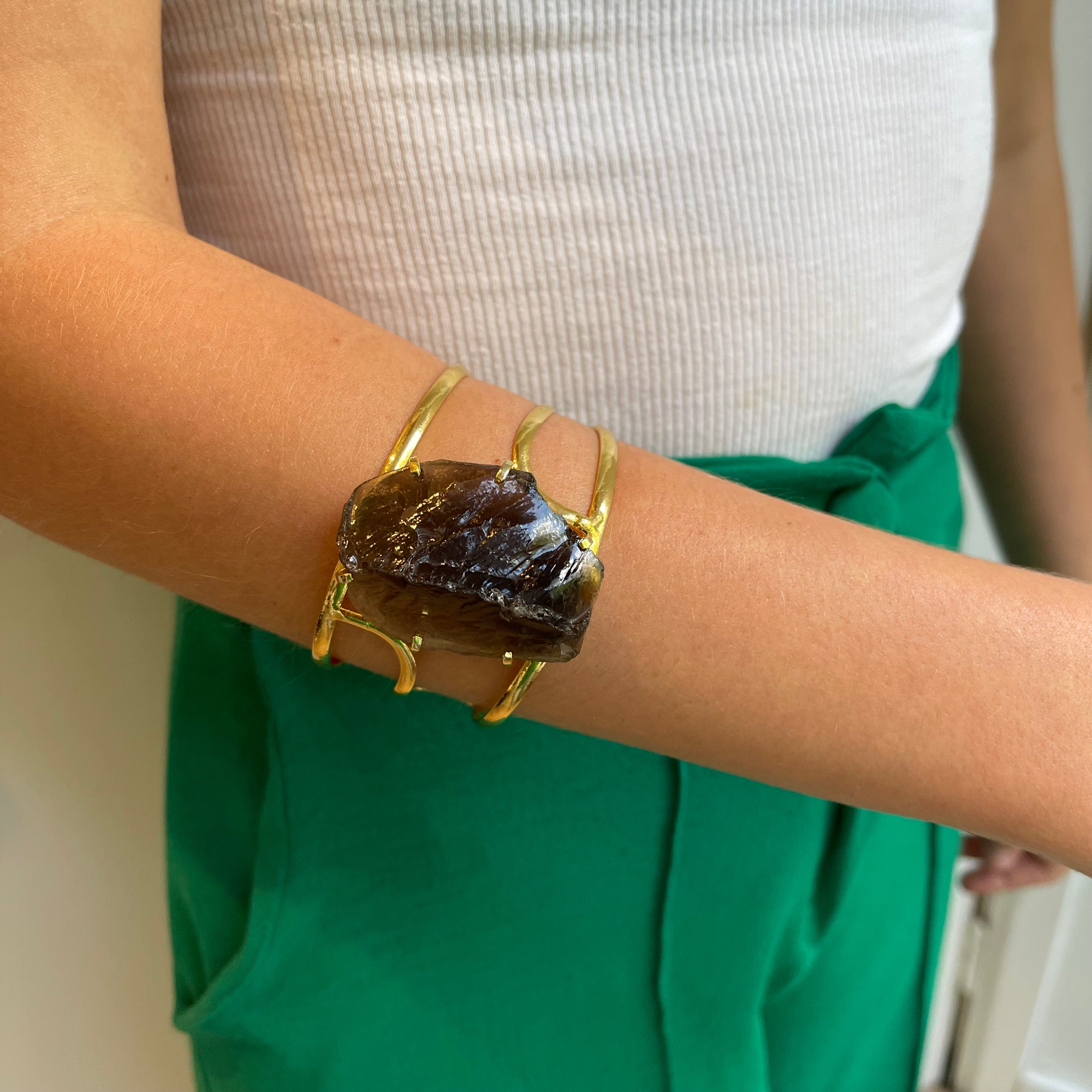 Smoky Quartz Statement Bracelet - Gold Plated