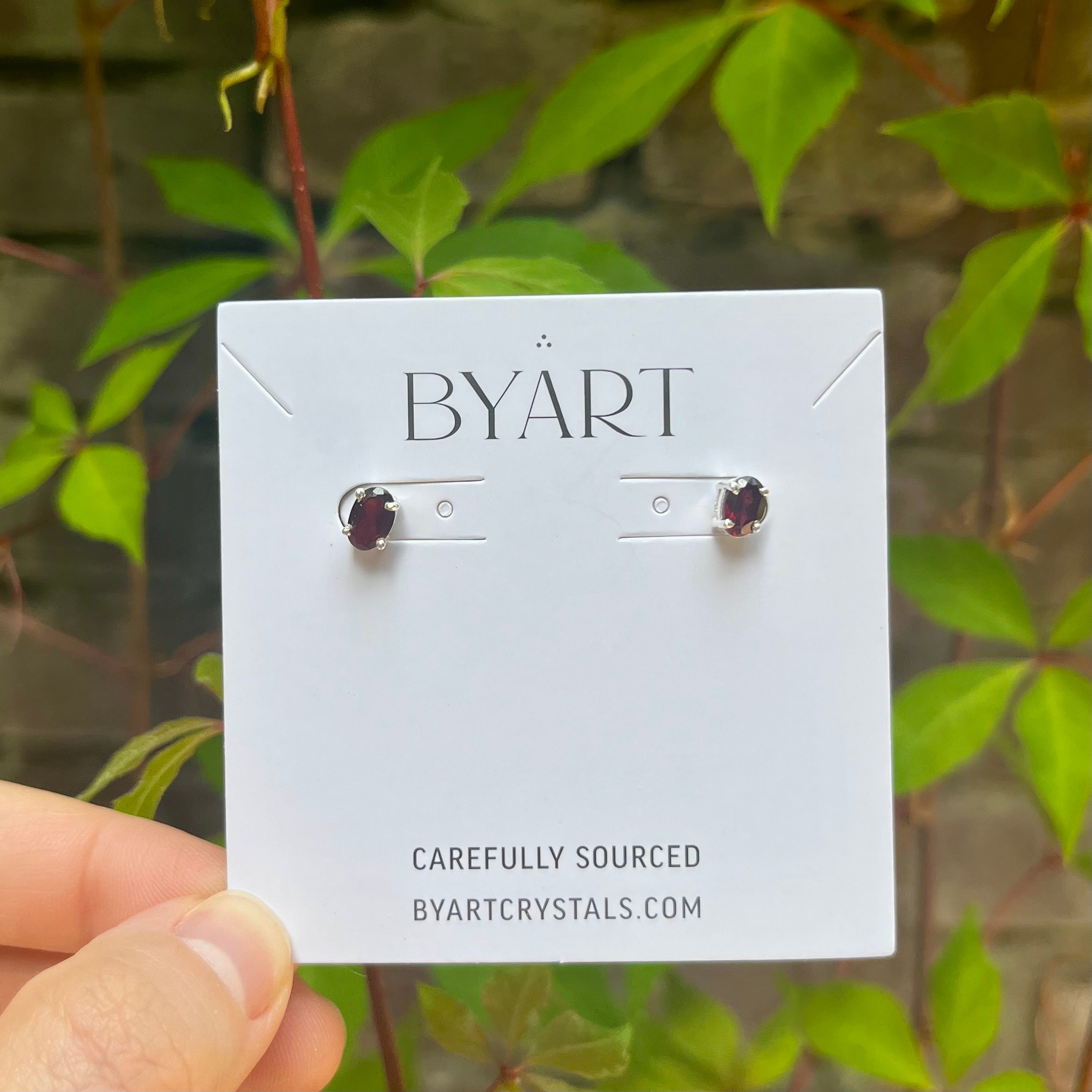 Garnet Stud Earrings - Sterling Silver