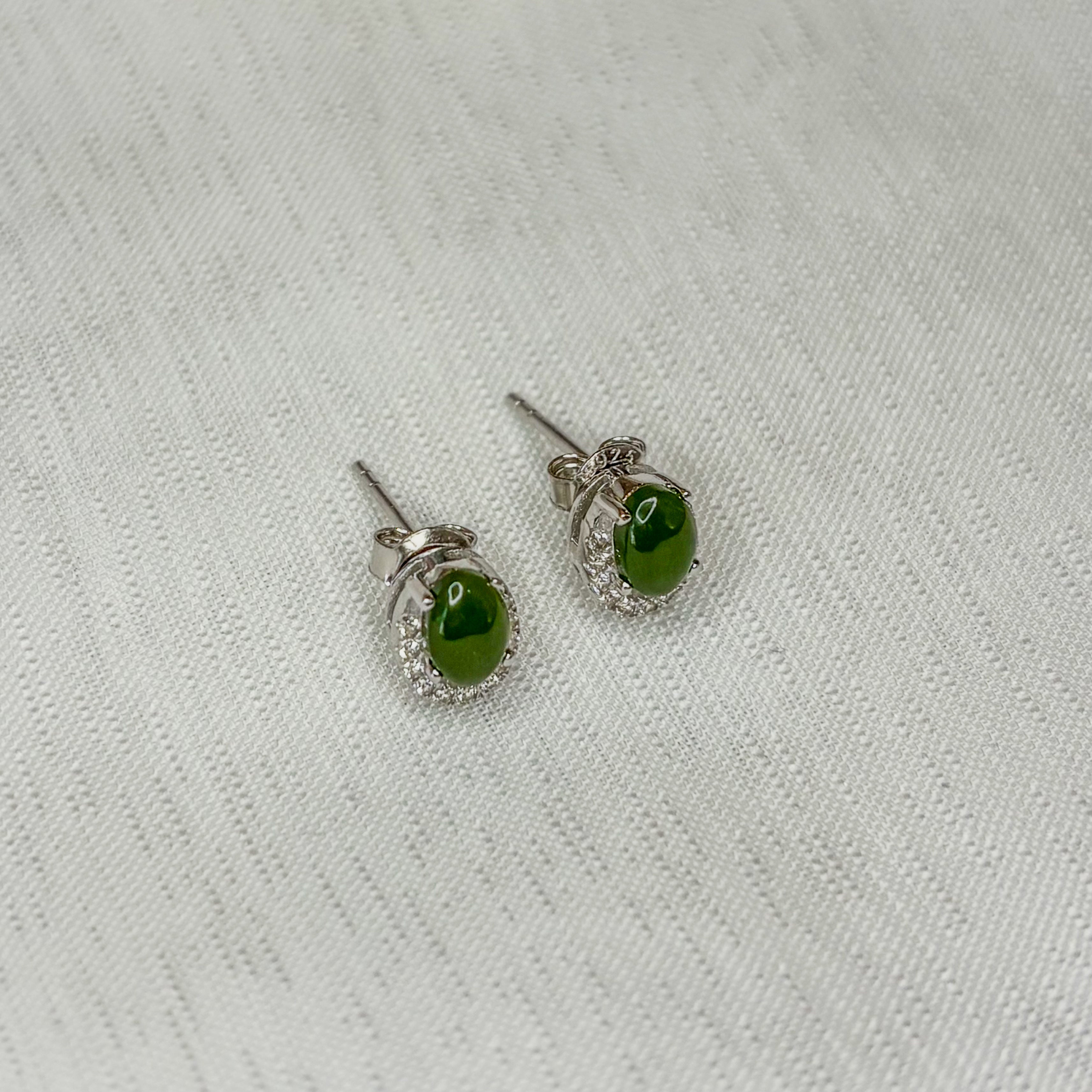 Jade and Zirconia Earrings Sterling Silver