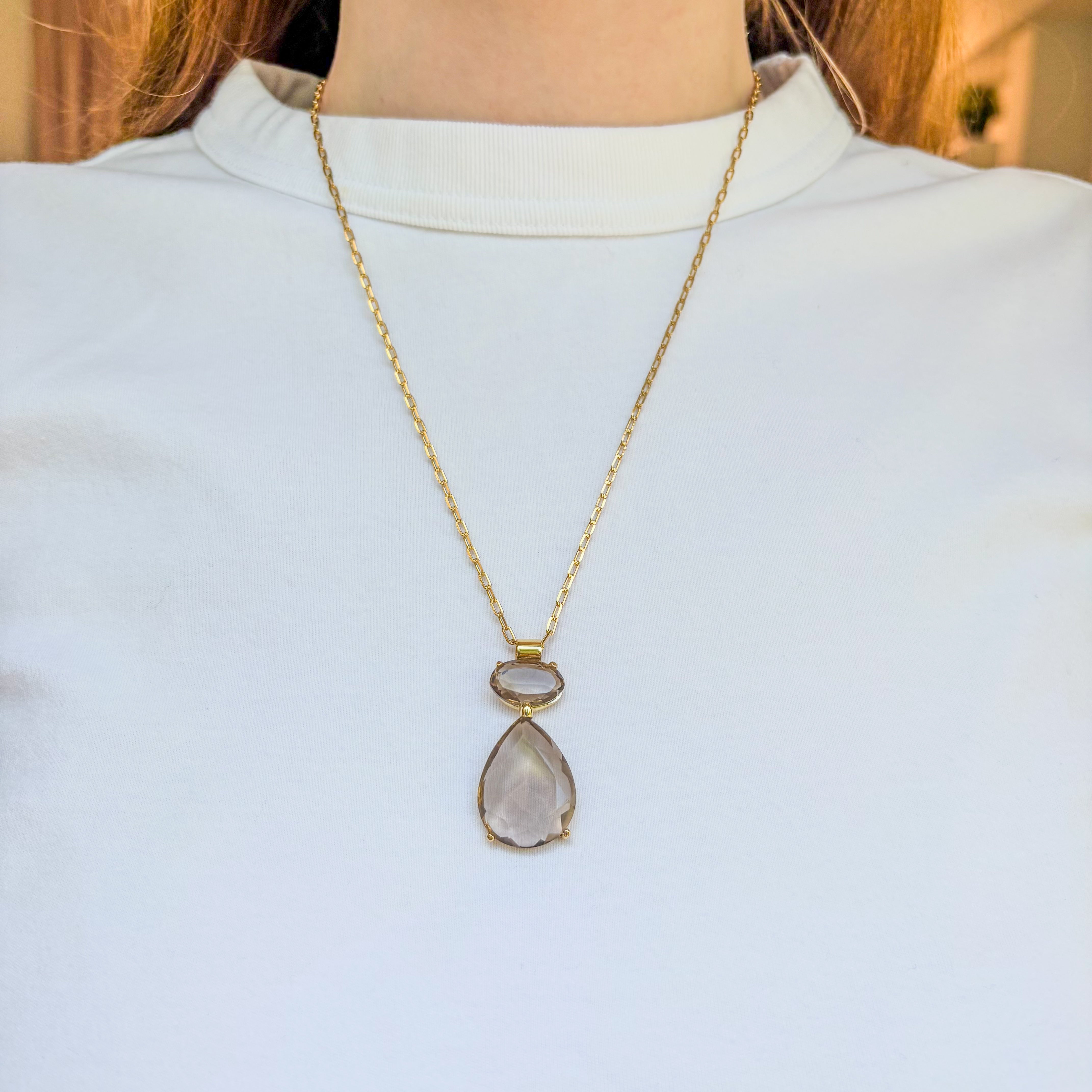 Double Drop Smoky Quartz Necklace - Gold Plated
