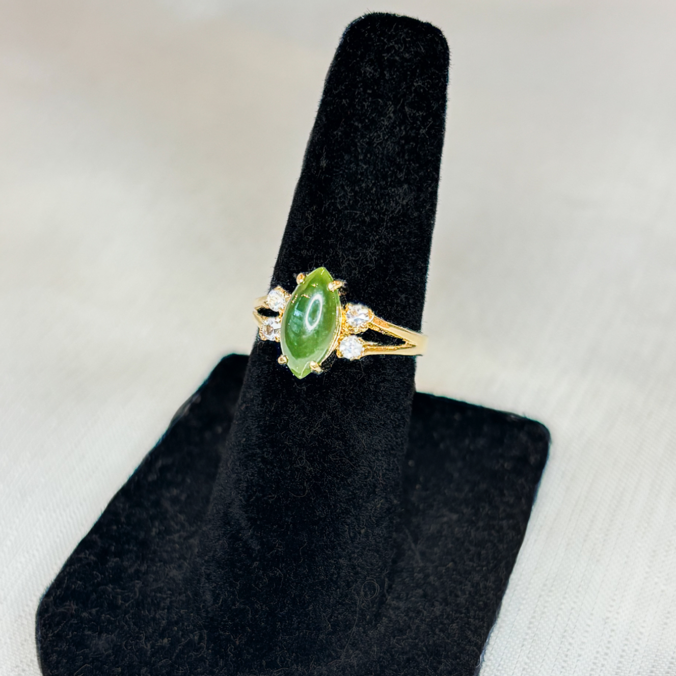 Jade Pointed Oval Ring Sterling Silver Gold Plated