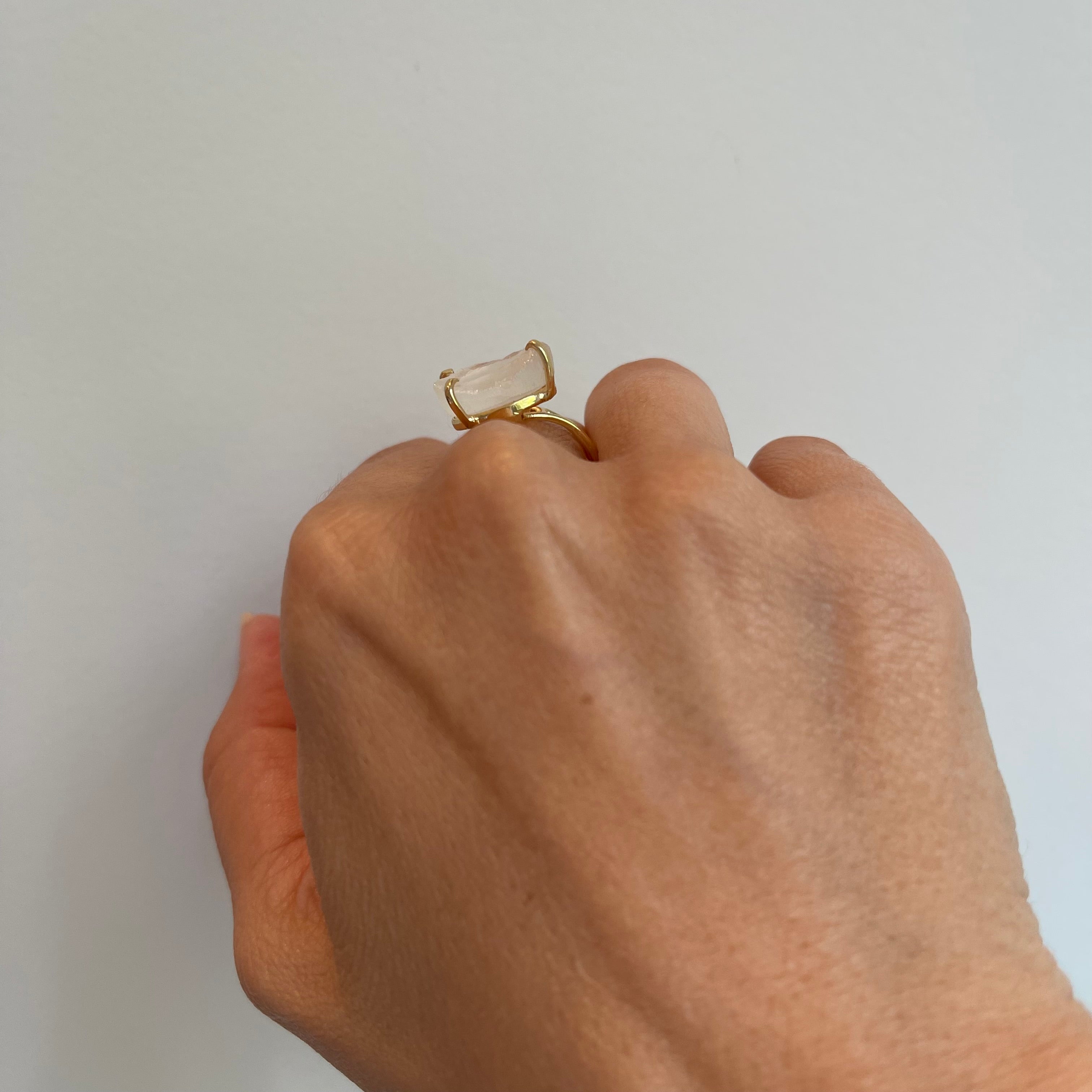Clear Quartz - Round Raw Ring - Gold Plated