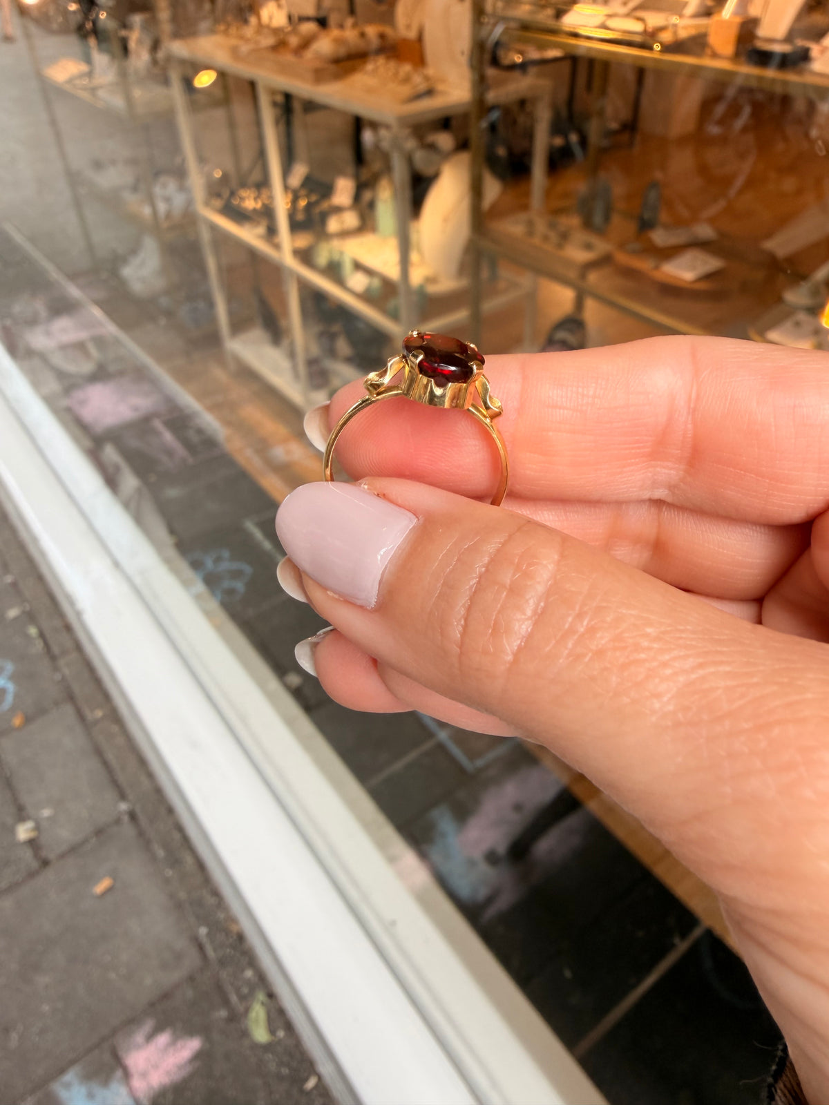 Garnet Solitaire Ring - Solid 18k Gold