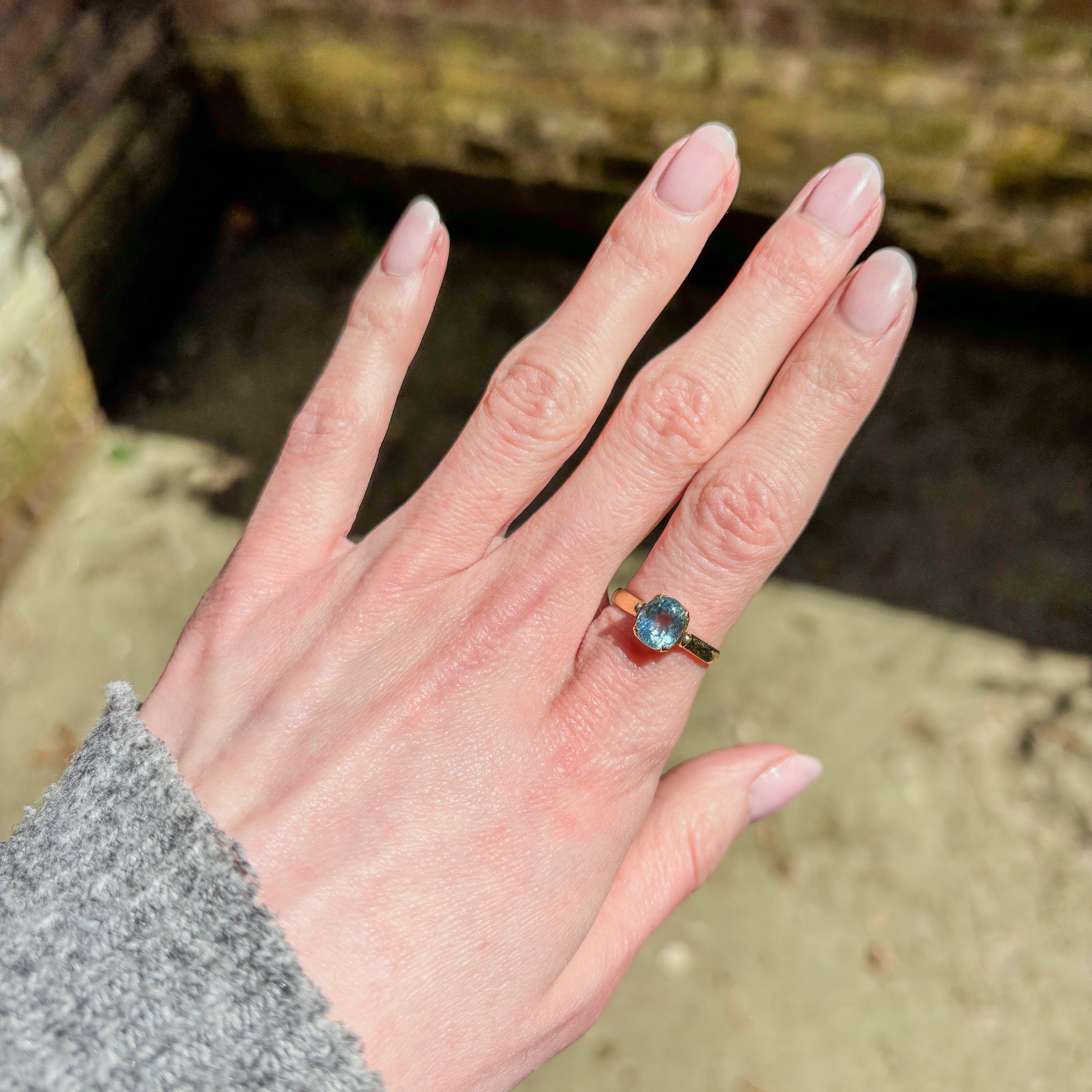 Aquamarine Classic Round Ring - Gold 18k