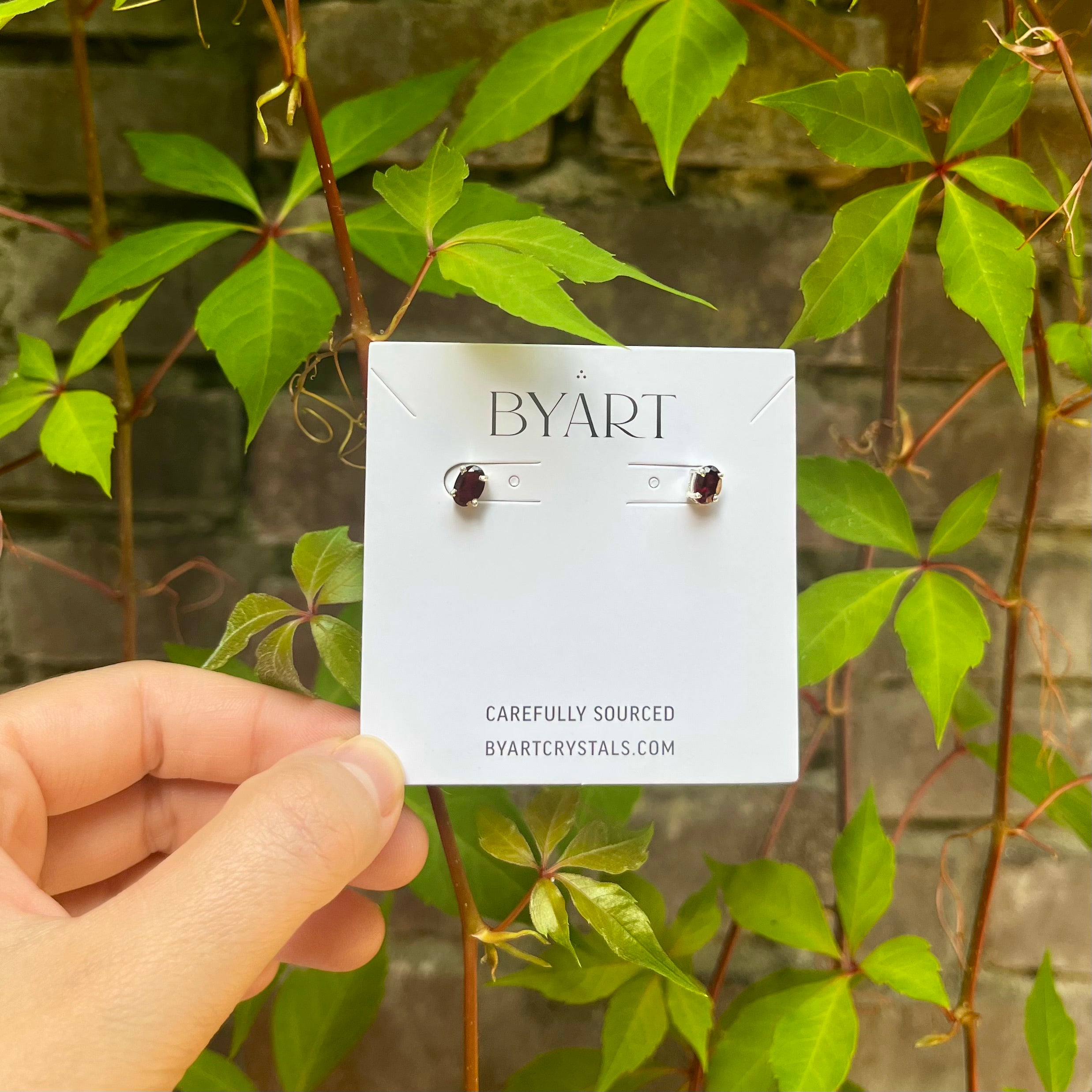 Garnet Stud Earrings - Sterling Silver