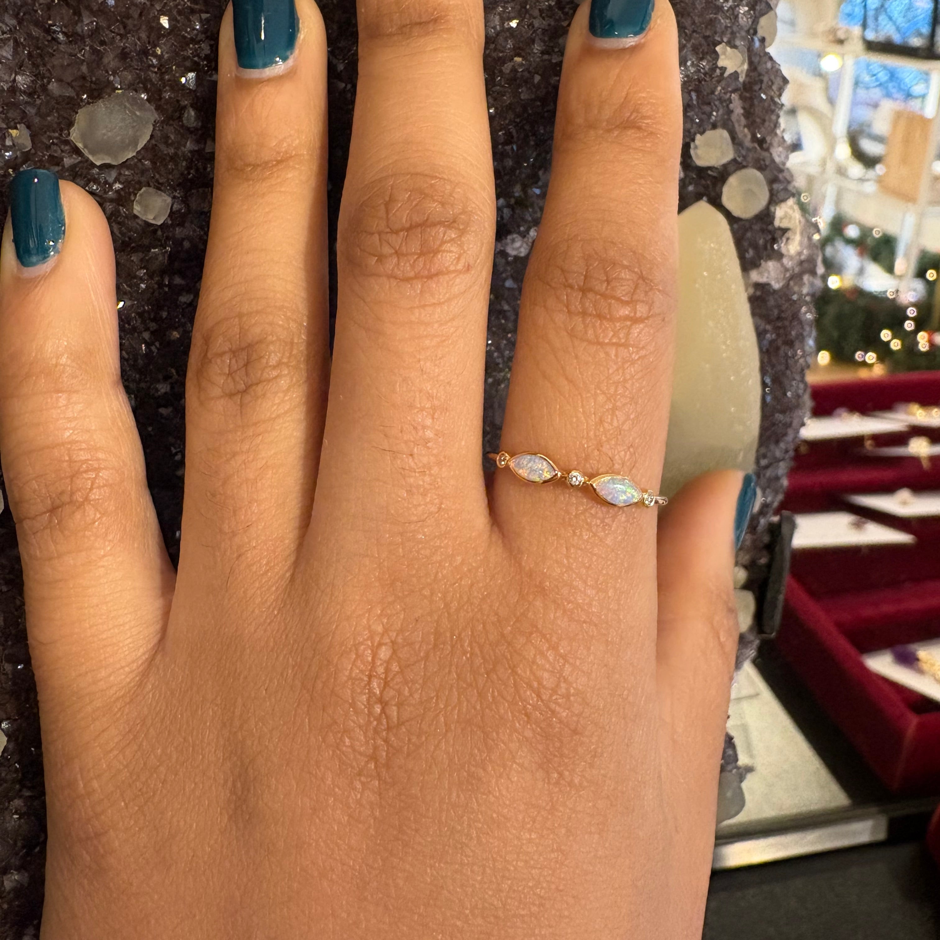 Opal & Diamond Ring - Double Opal  - 0.80g - 18k Solid Gold