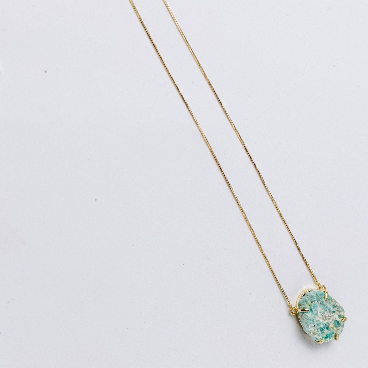 Big Amazonite - Lollipop Necklace - Gold Plated