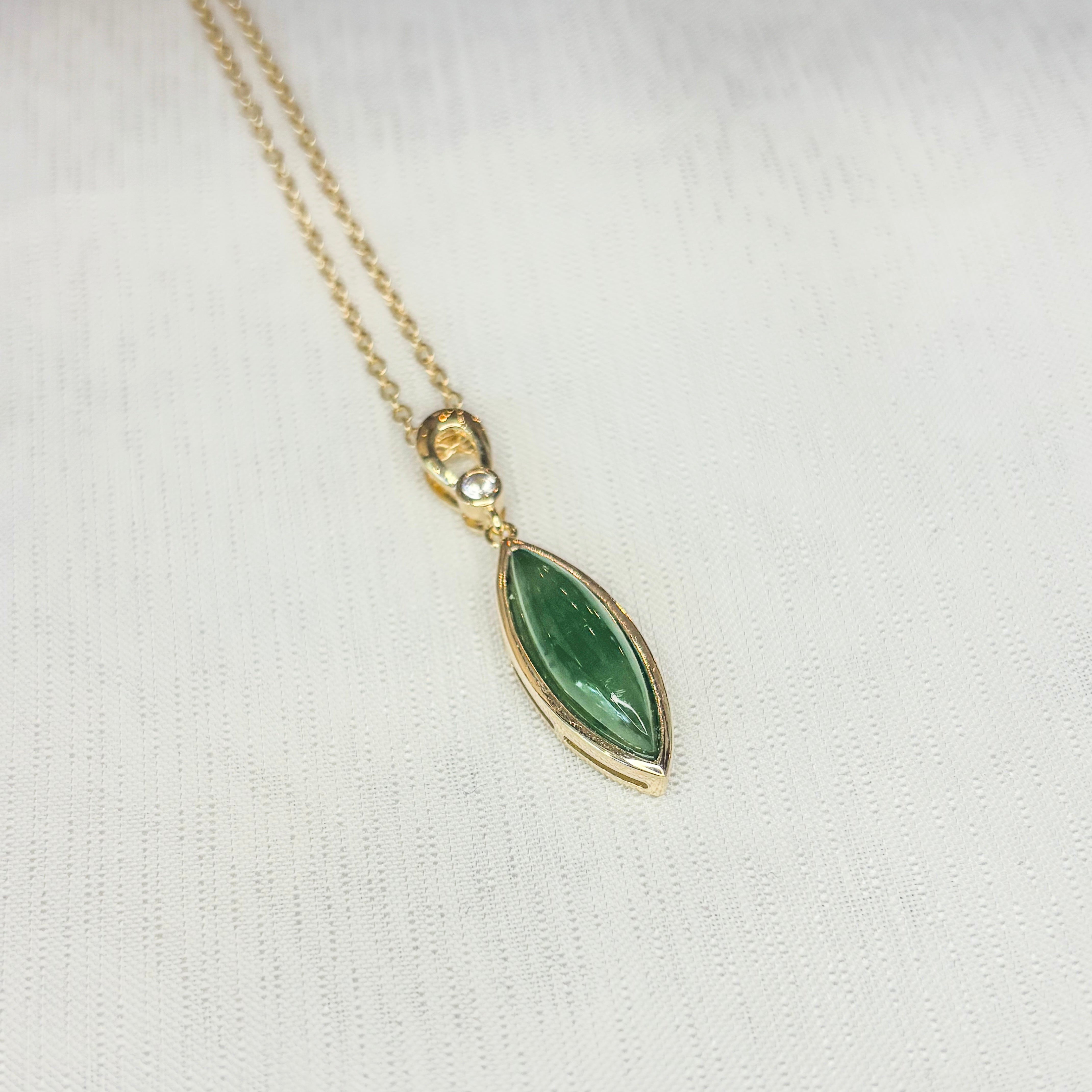 Jade and Zirconia Long Drop Necklace Vermeil