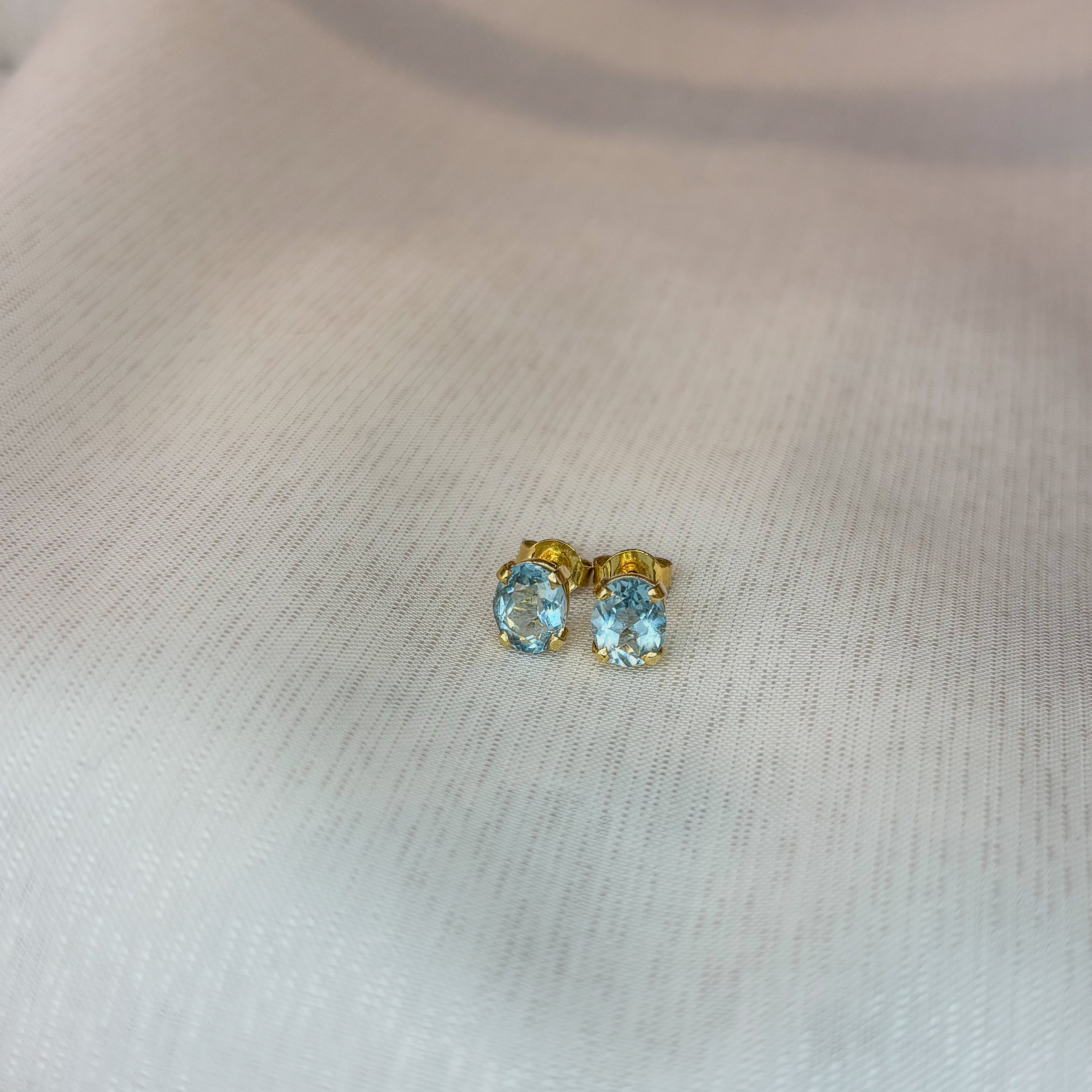 Aquamarine Sea Light Round Earrings  - Gold 18k