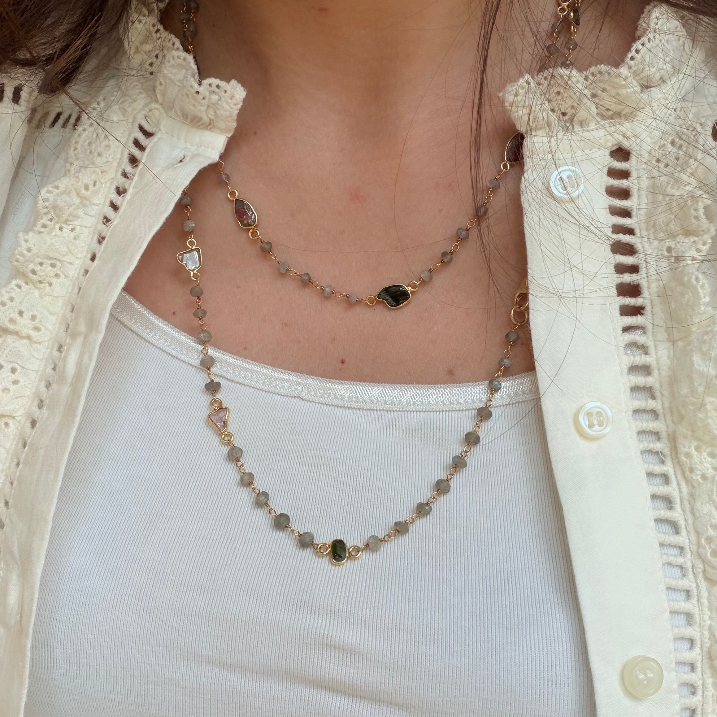 Necklace Labradorite and Tourmalines