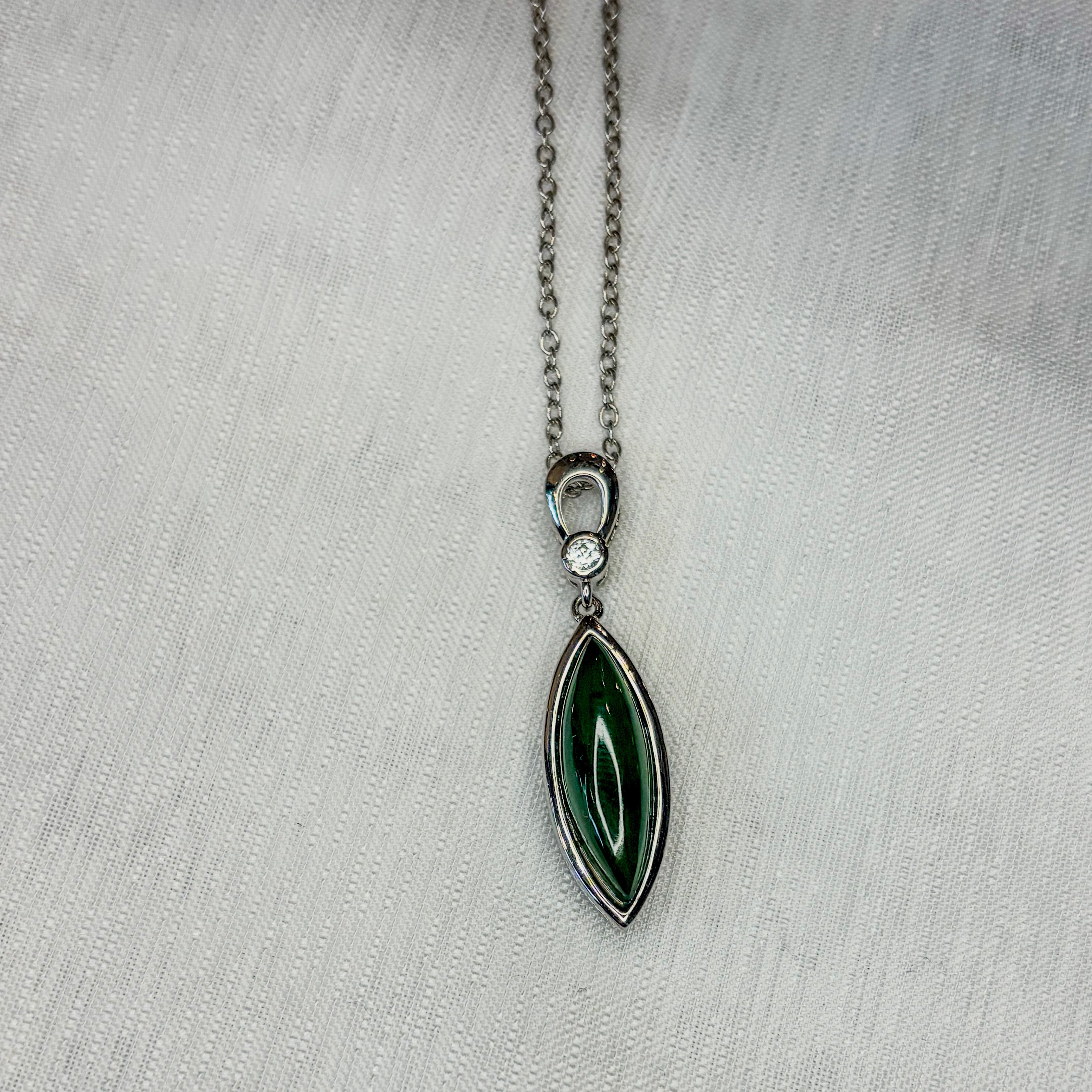 Jade and Zirconia Long Drop Necklace - Sterling Silver